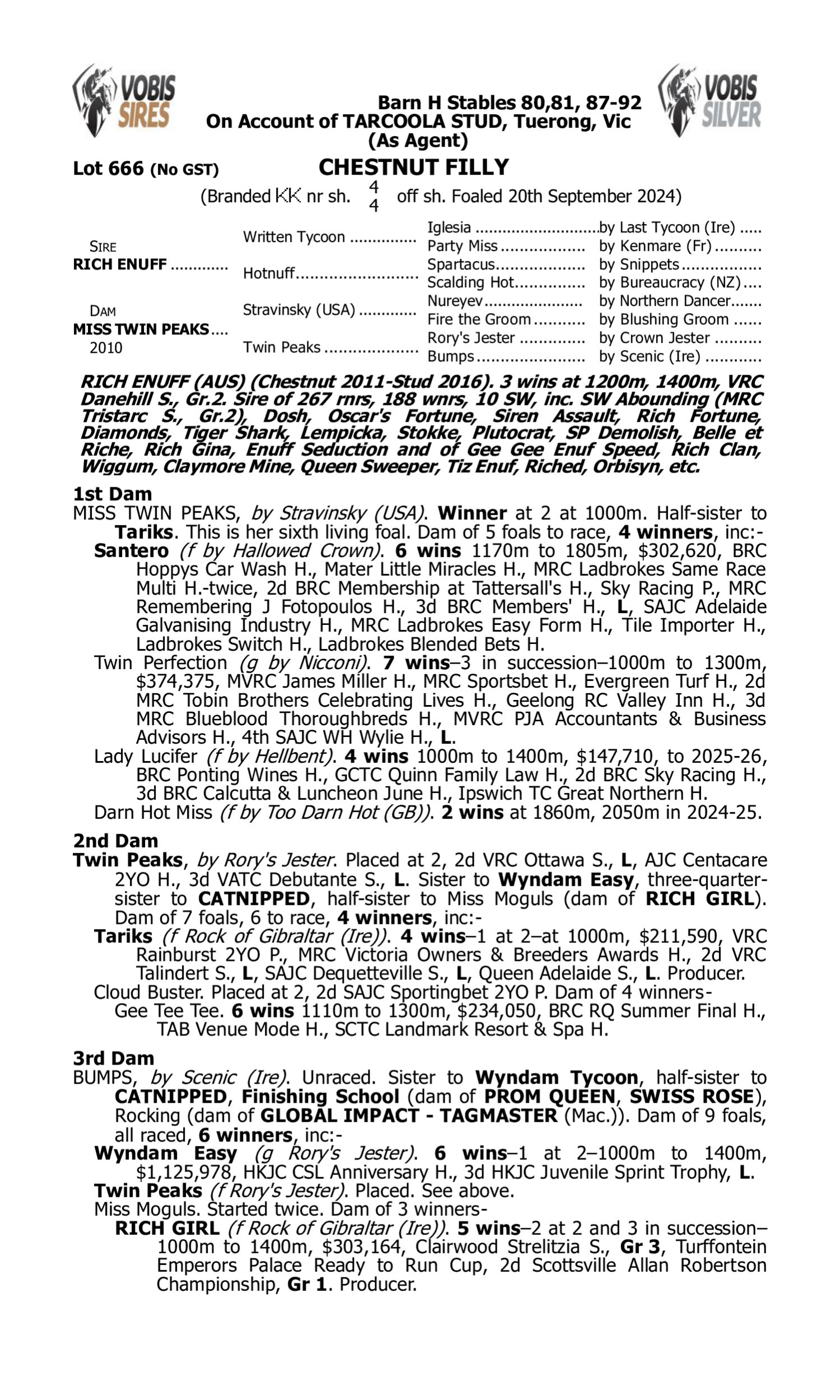 Pedigree for Lot 666 Rich Enuff - Miss Twin Peaks