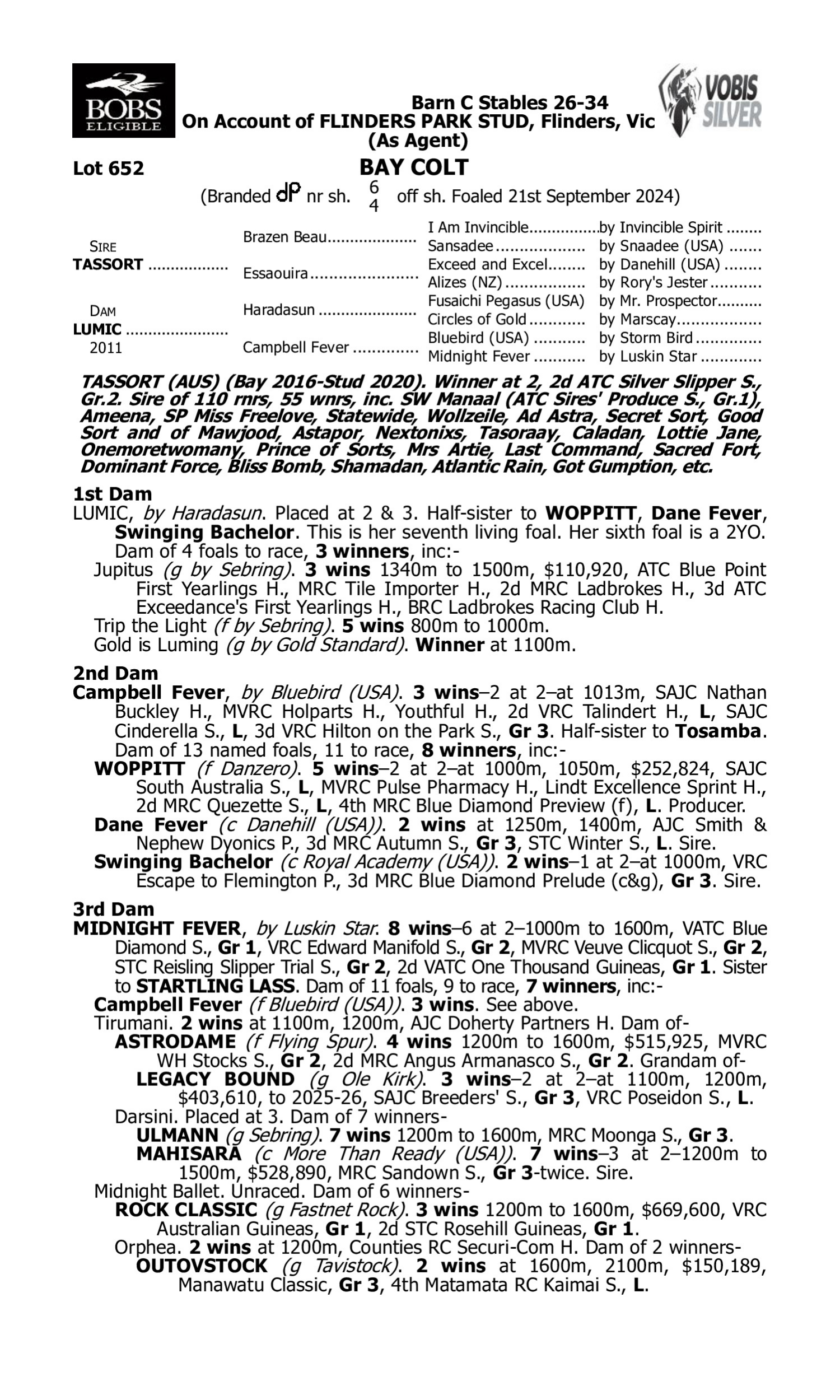 Pedigree for Lot 652 Tassort - Lumic