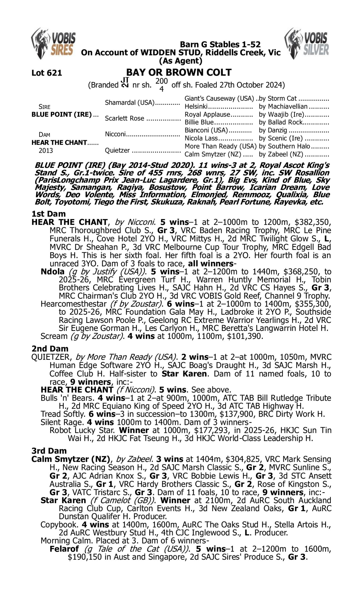 Pedigree for Lot 621 Blue Point (IRE) - Hear the Chant