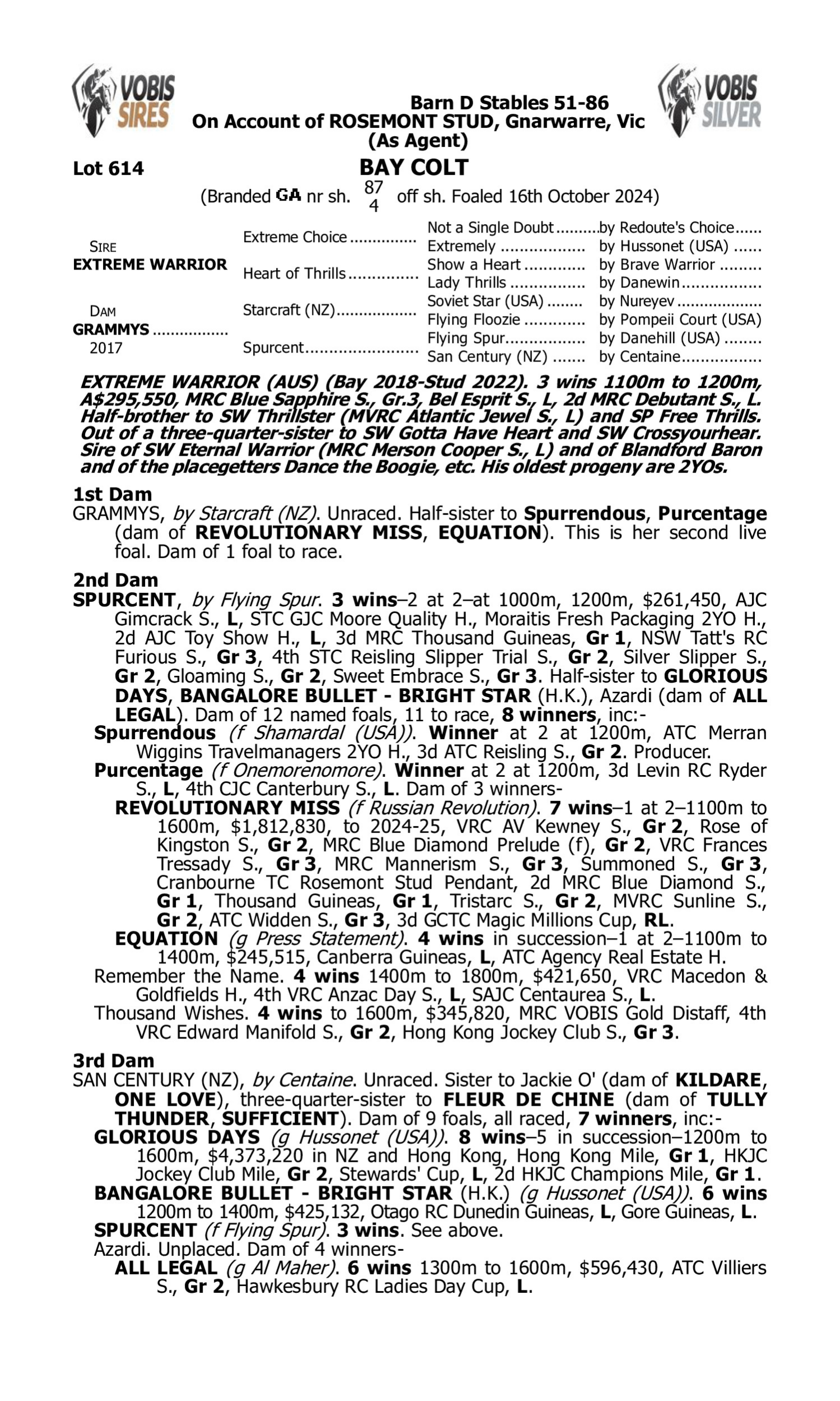 Pedigree for Lot 614 Extreme Warrior - Grammys