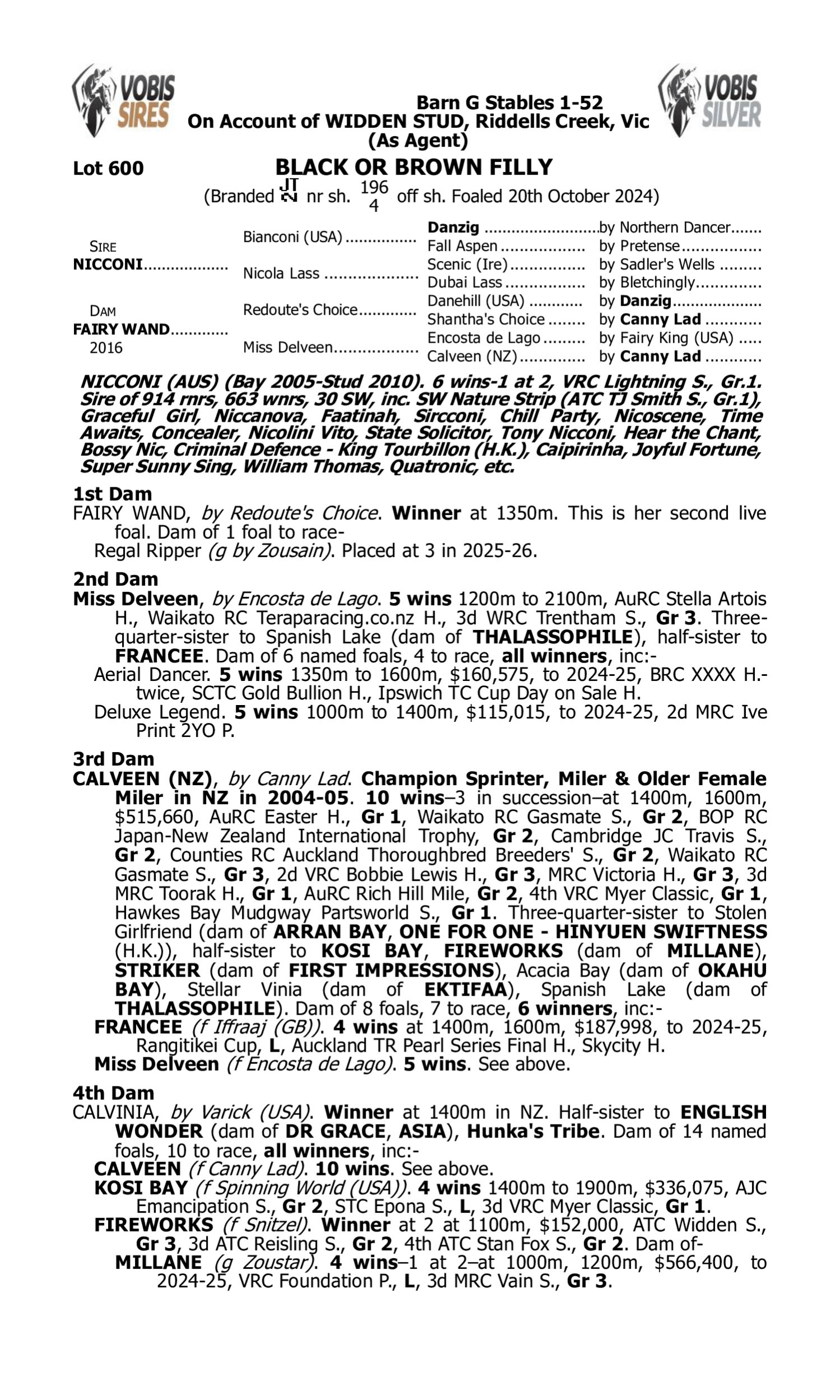 Pedigree for Lot 600 Nicconi - Fairy Wand