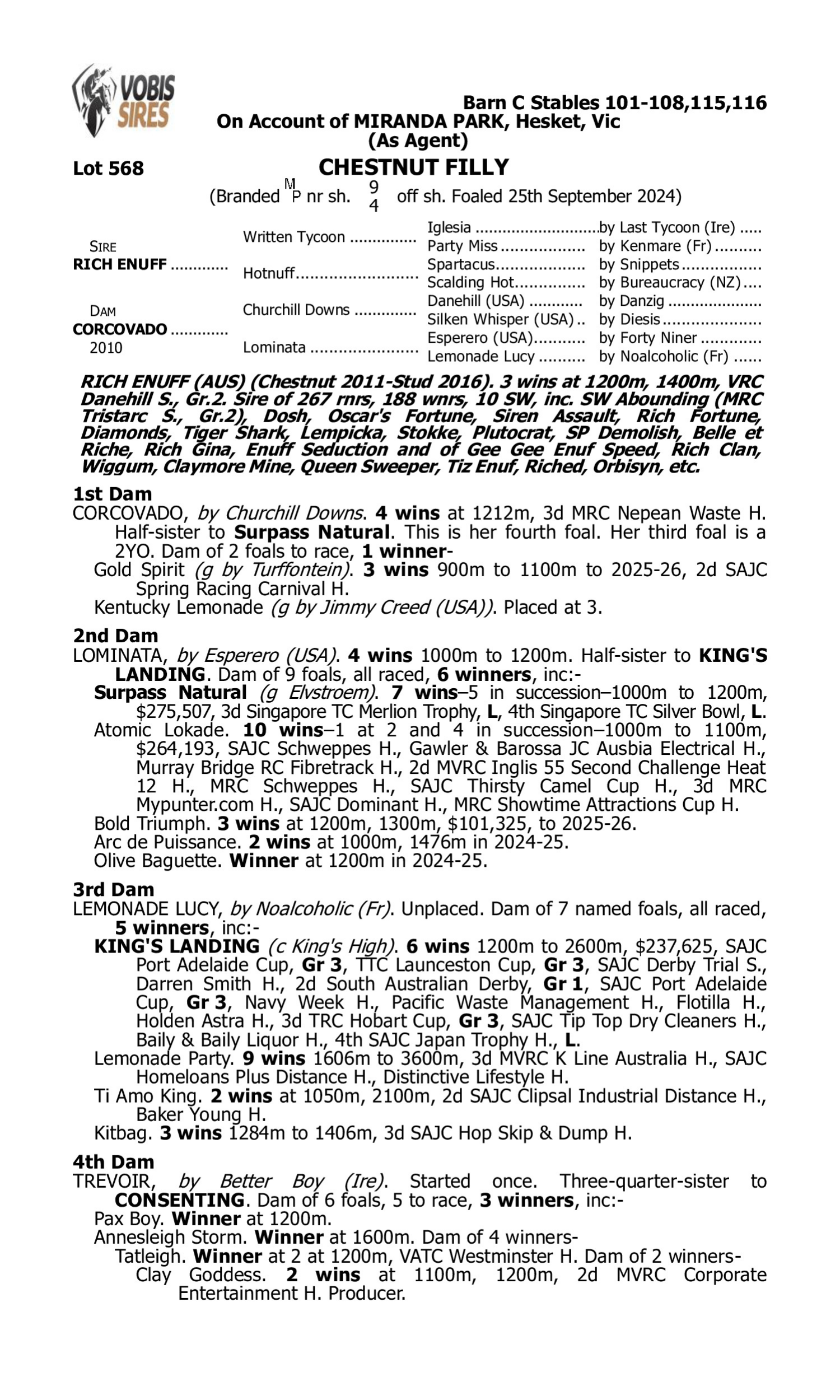 Pedigree for Lot 568 Rich Enuff - Corcovado