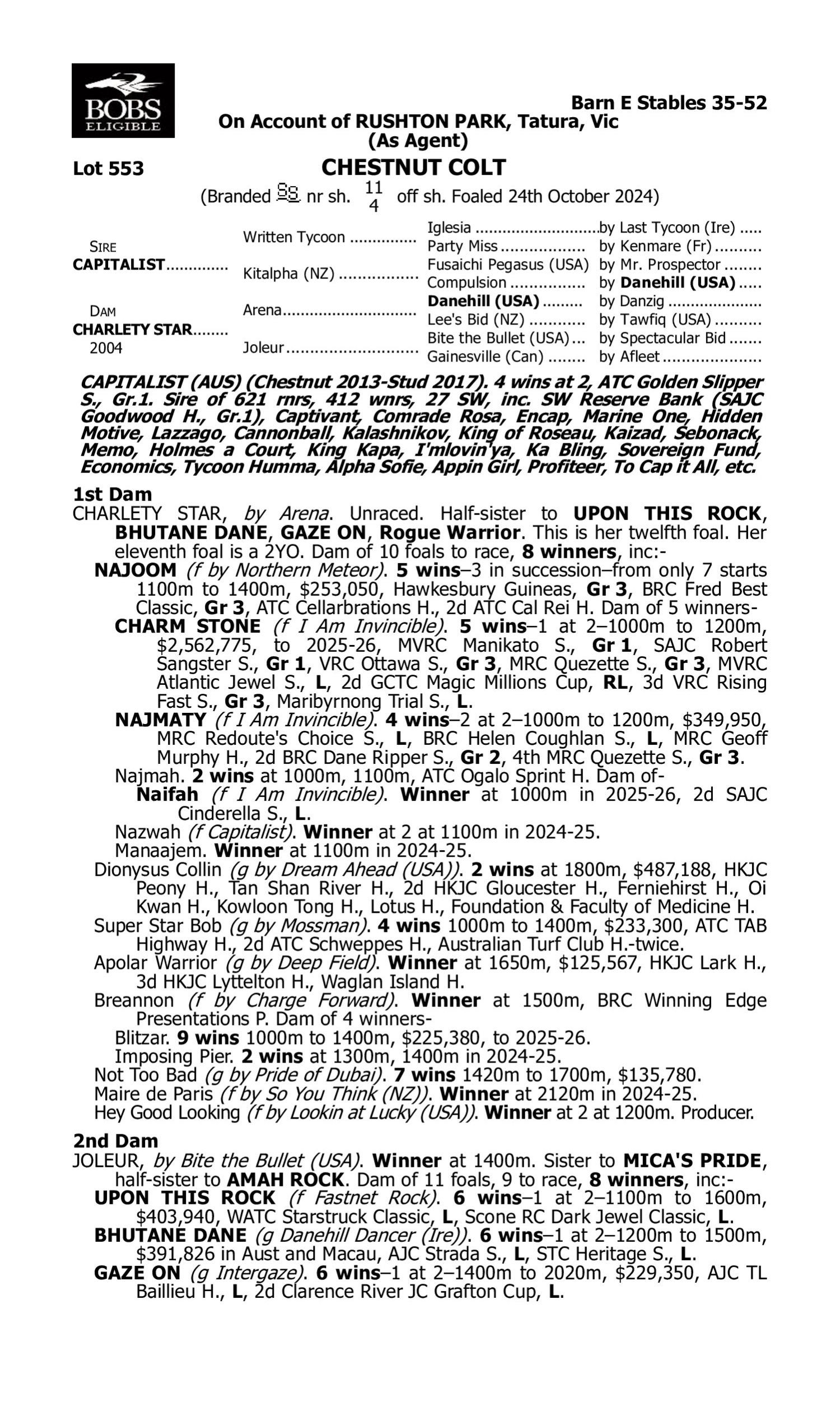 Pedigree for Lot 553 Capitalist - Charlety Star