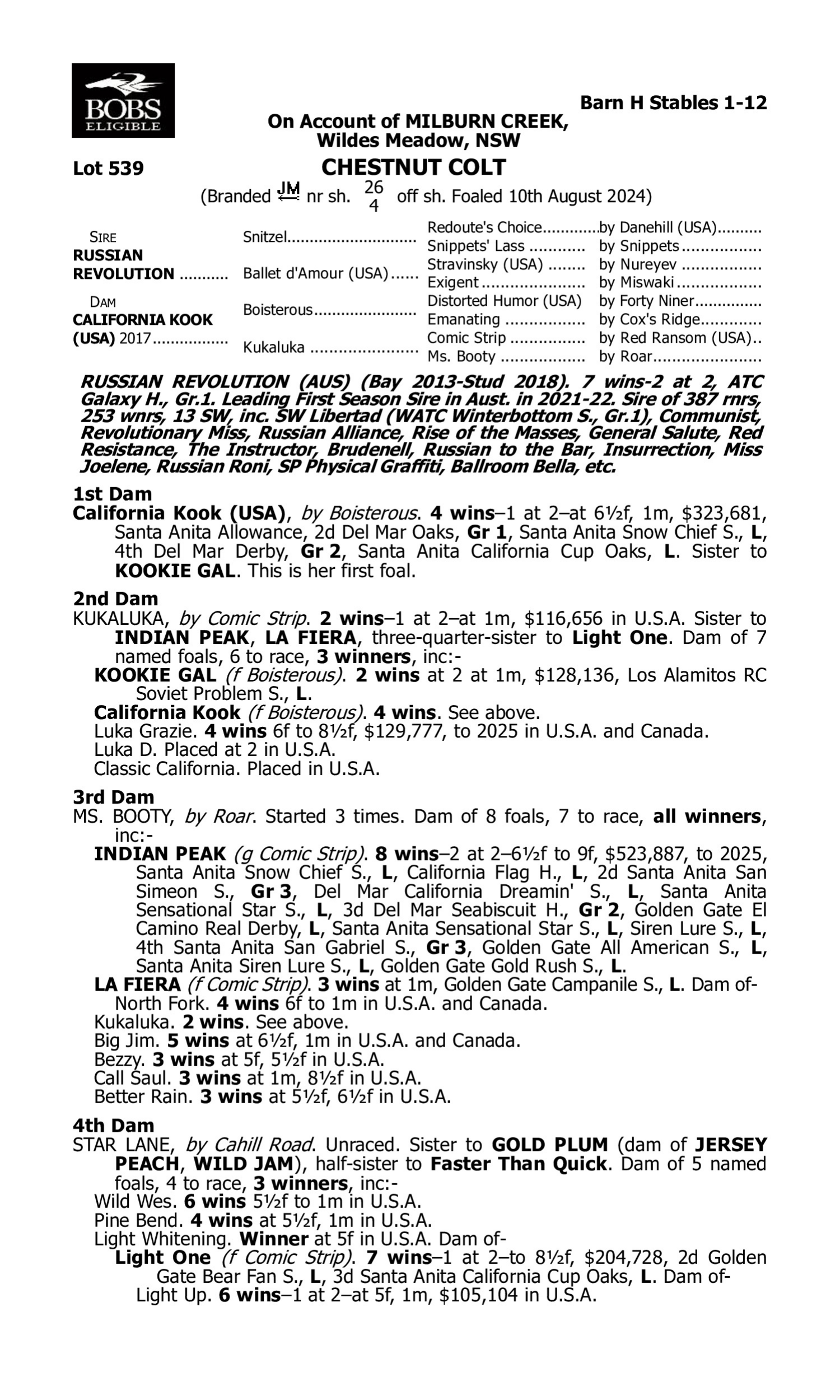 Pedigree for Lot 539 Russian Revolution - California Kook (USA)