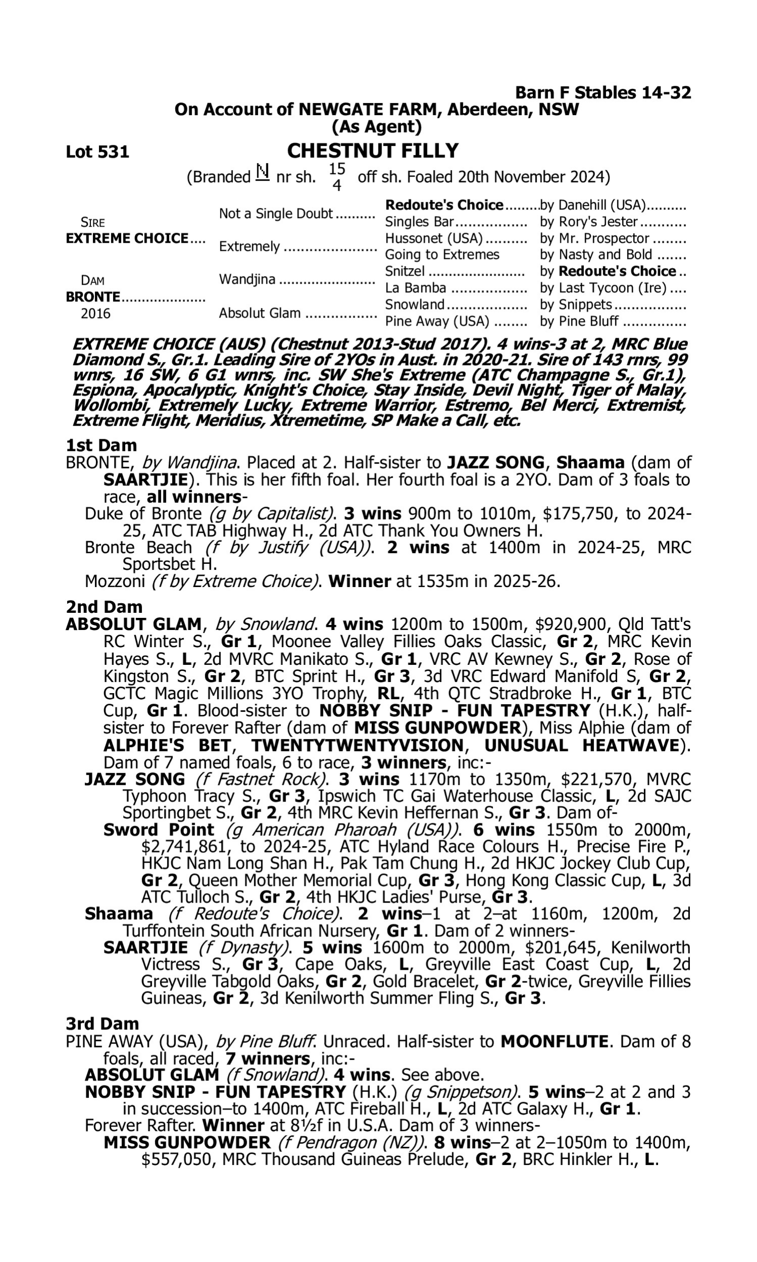 Pedigree for Lot 531 Extreme Choice - Bronte