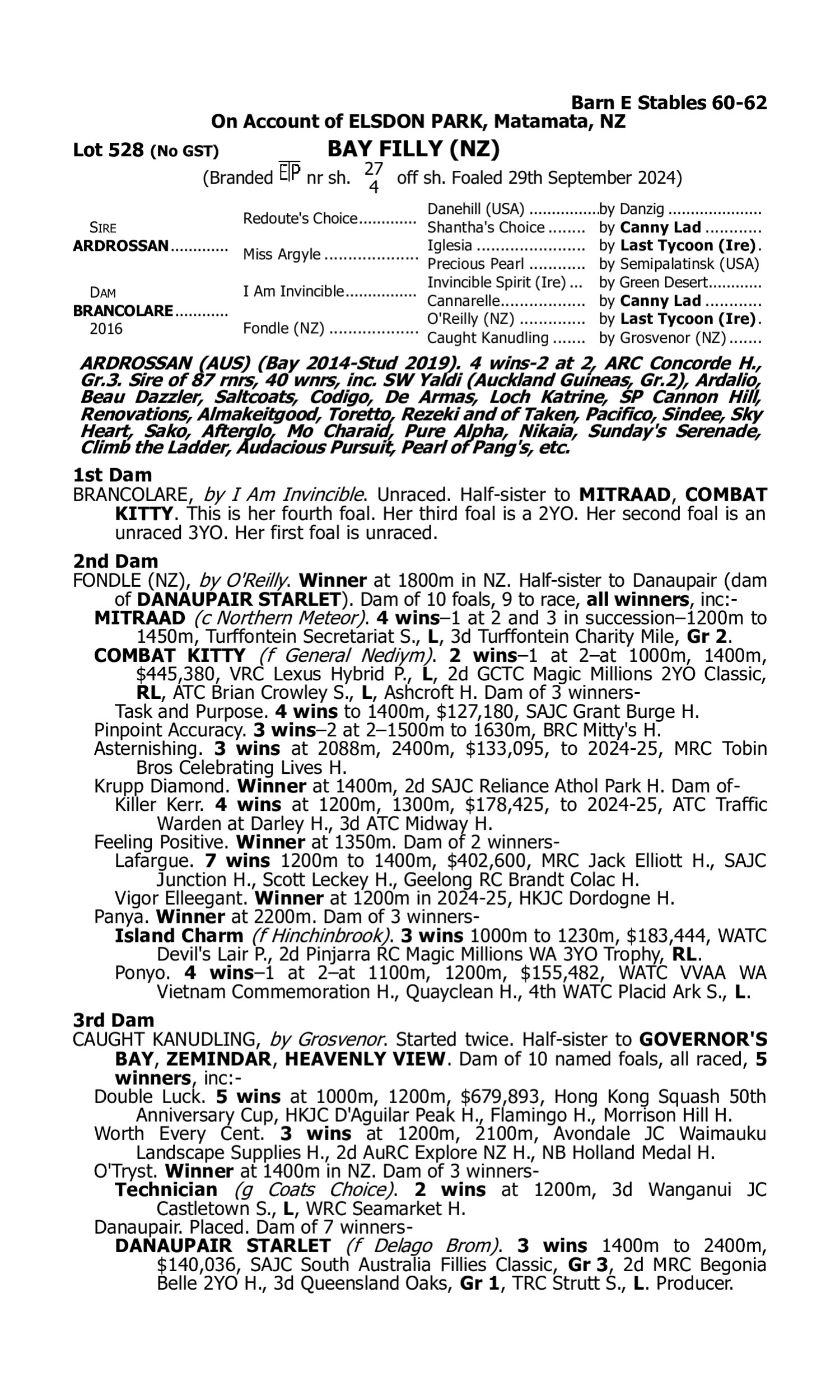 Pedigree for Lot 528 Ardrossan - Brancolare