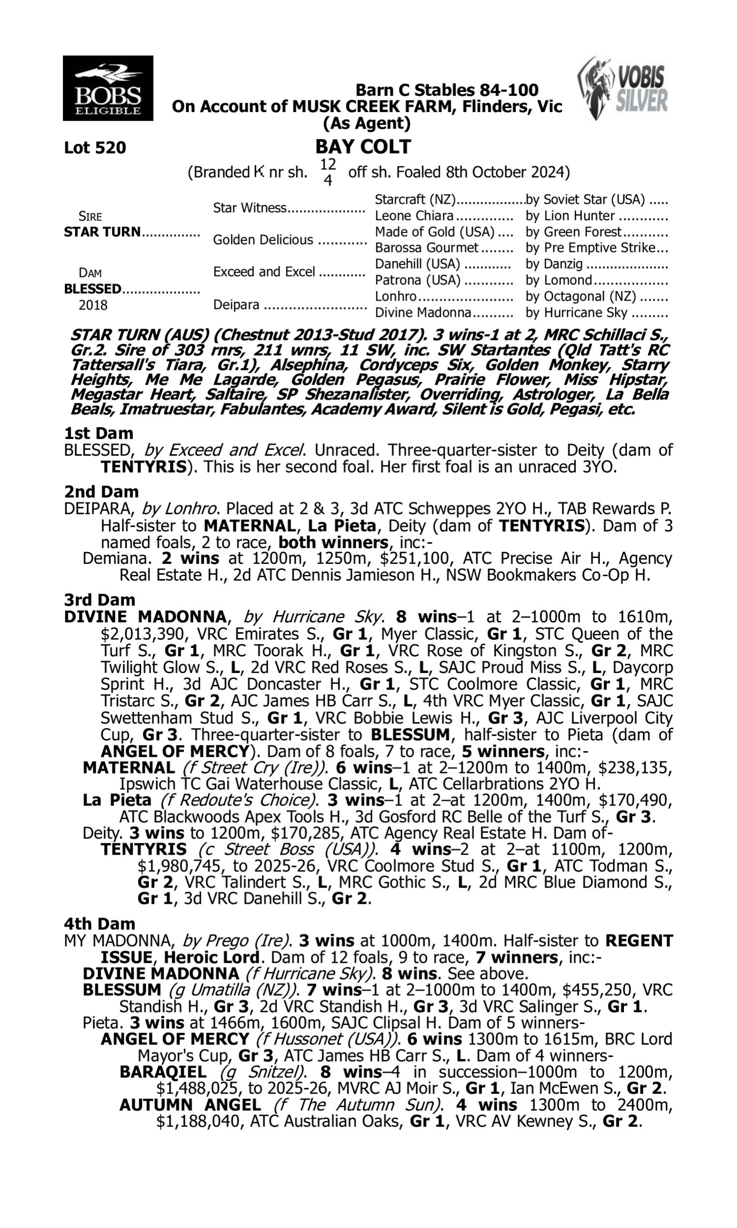 Pedigree for Lot 520 Star Turn - Blessed