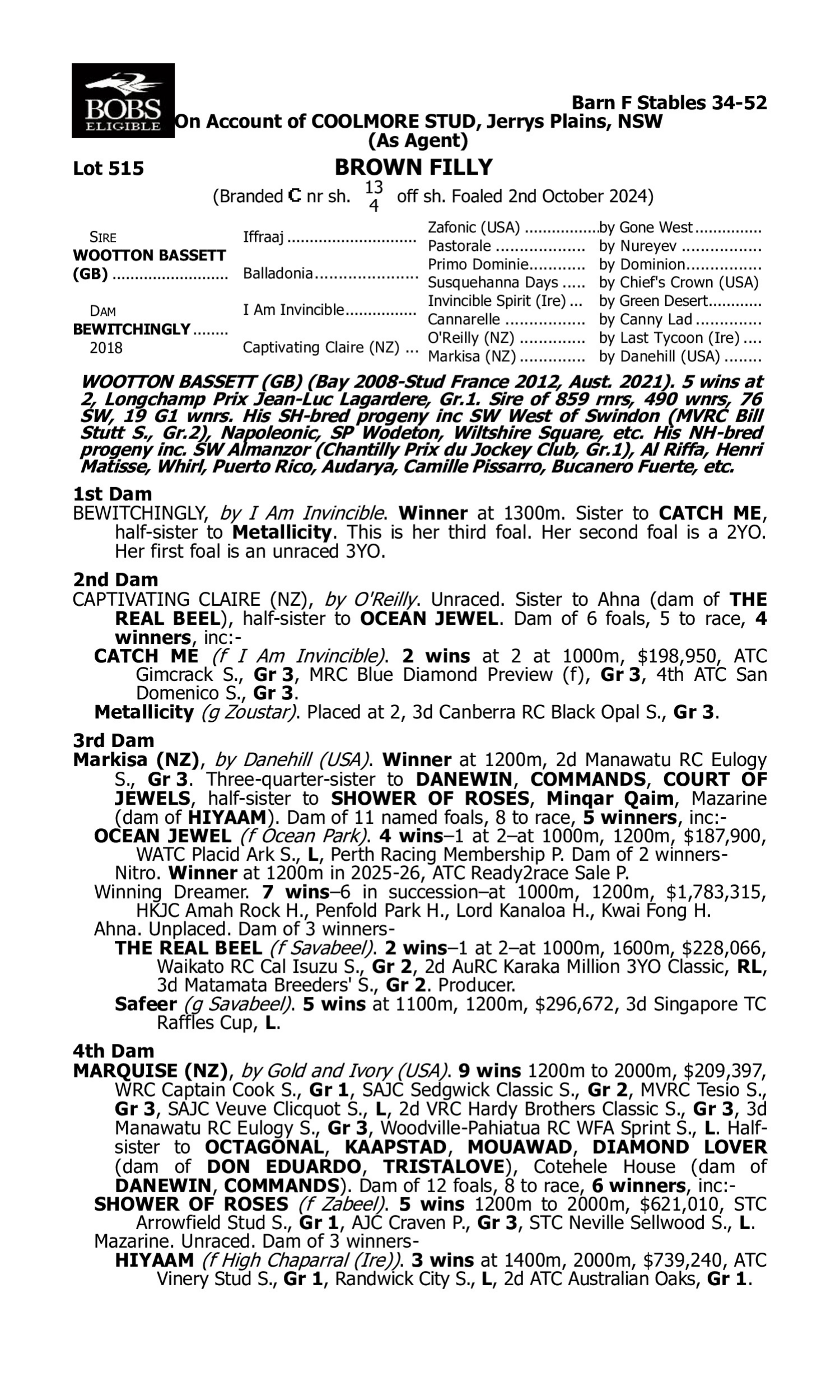 Pedigree for Lot 515 Wootton Bassett (GB) - Bewitchingly