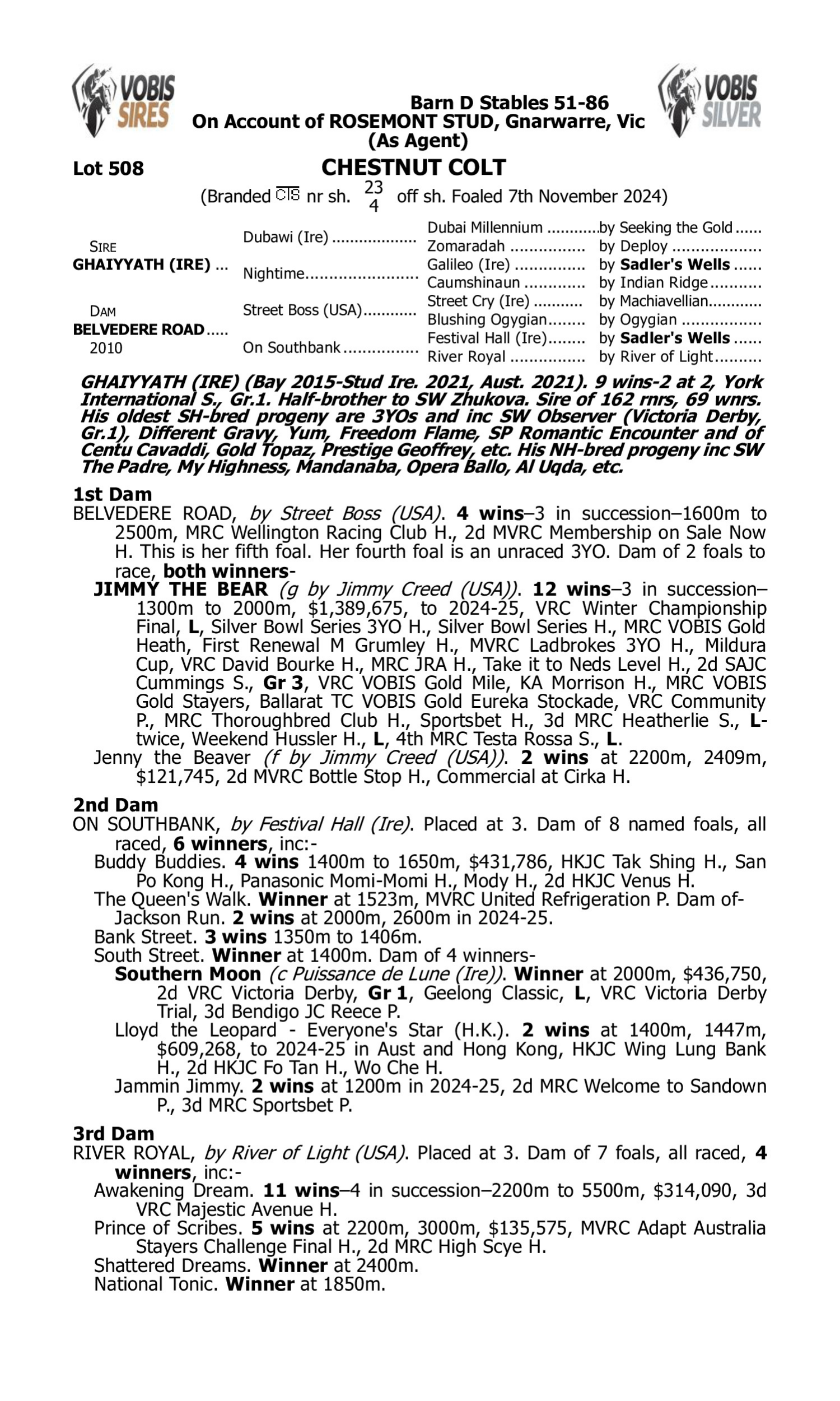 Pedigree for Lot 508 Ghaiyyath (IRE) - Belvedere Road