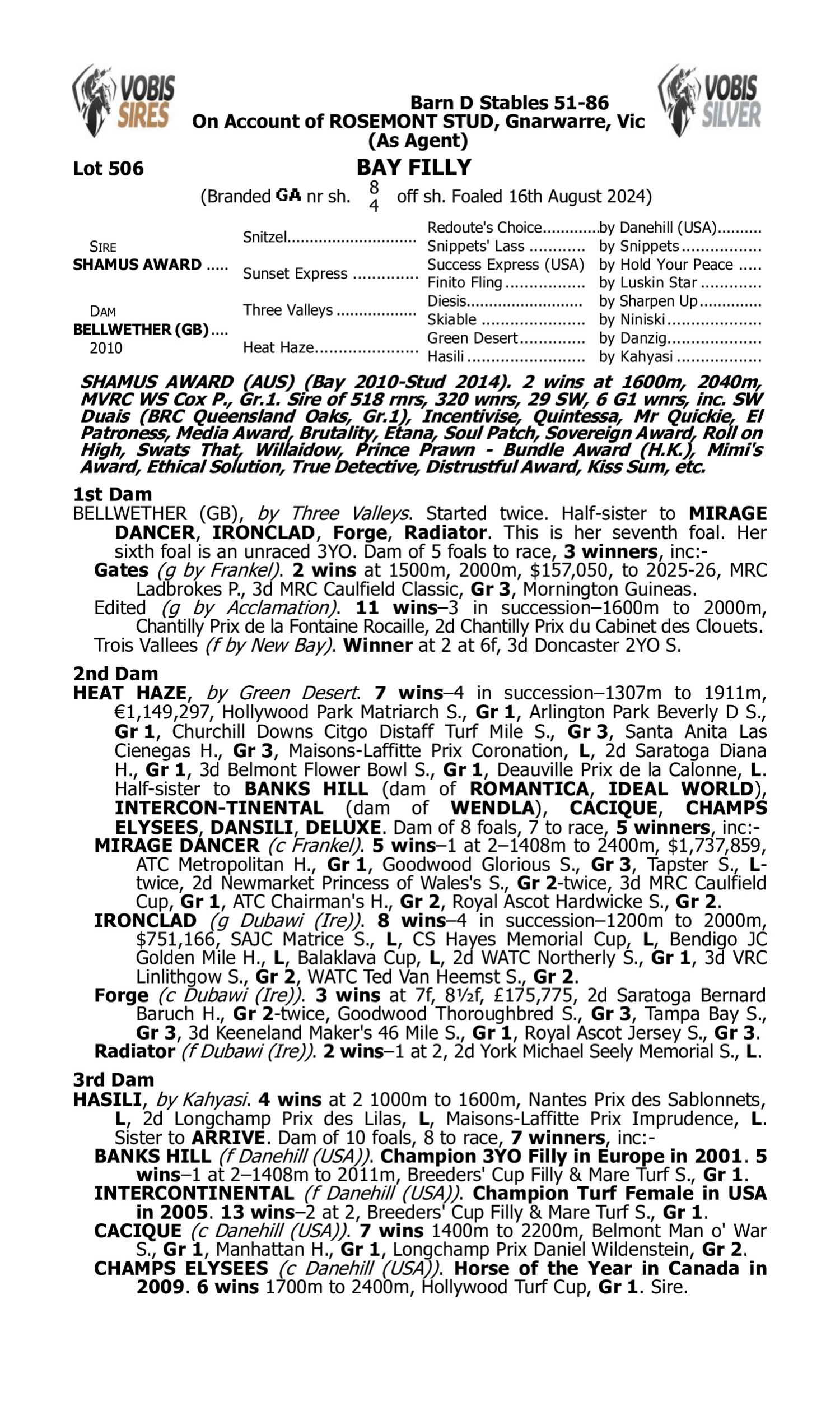 Pedigree for Lot 506 Shamus Award - Bellwether (GB)