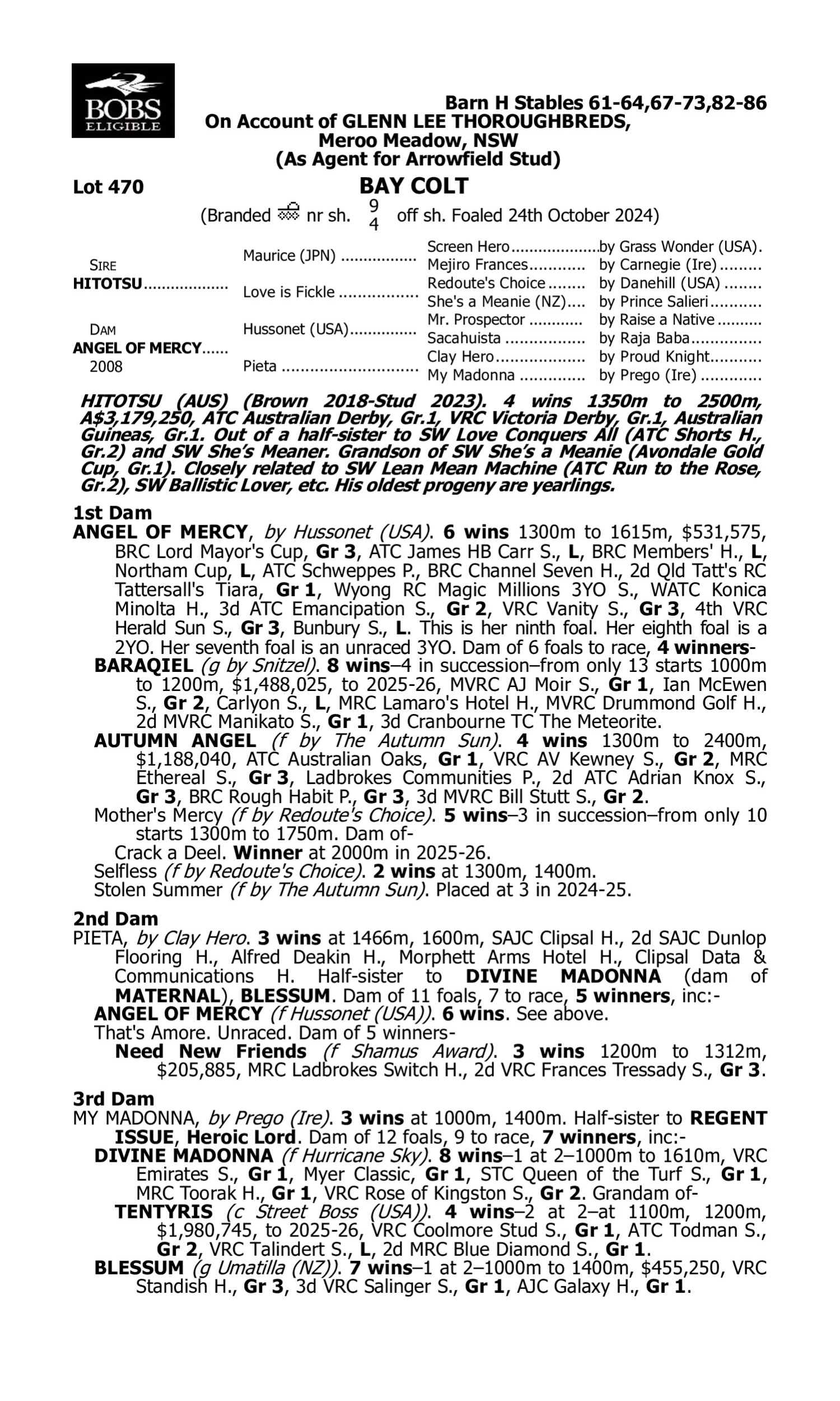 Pedigree for Lot 470 Hitotsu - Angel of Mercy