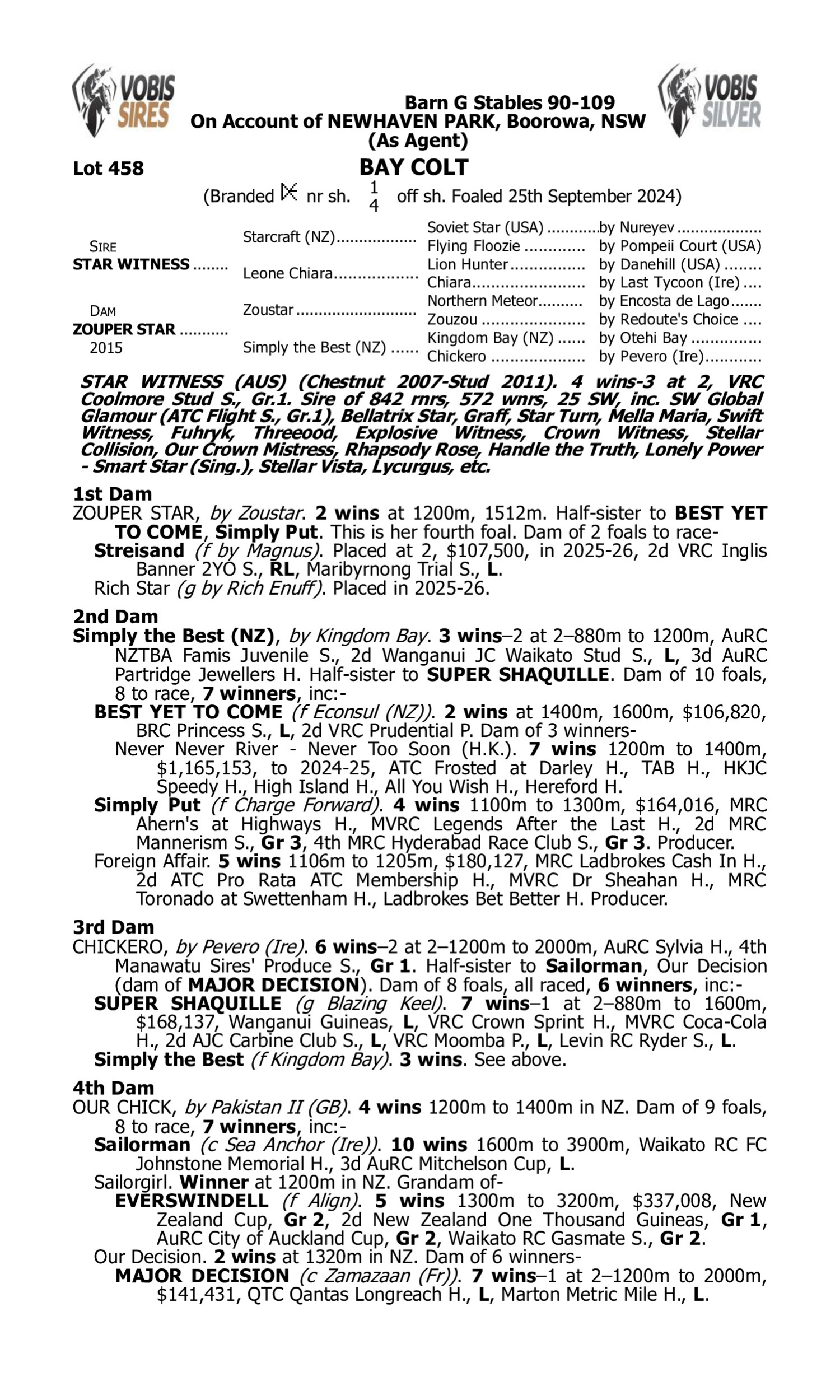Pedigree for Lot 458 Star Witness - Zouper Star
