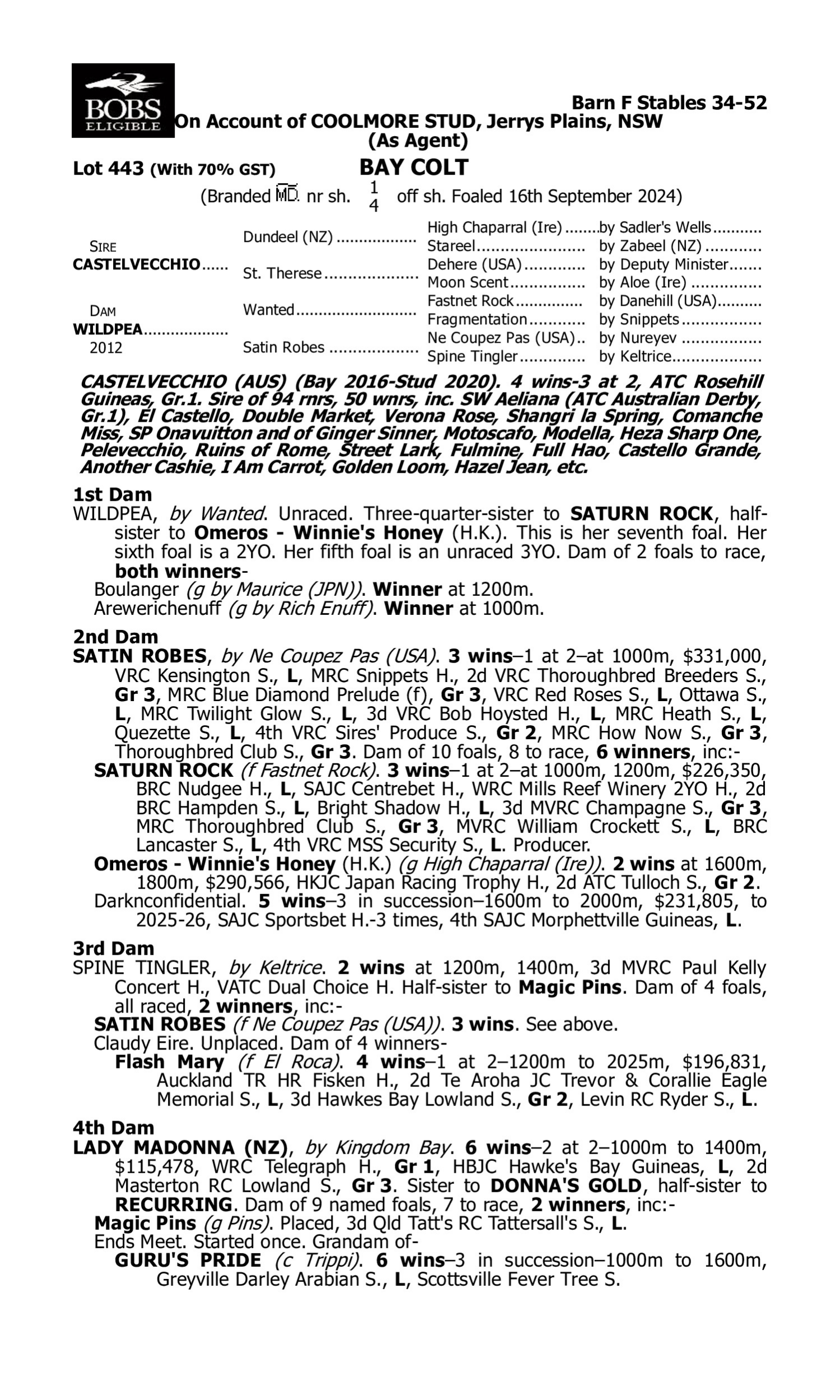 Pedigree for Lot 443 Castelvecchio - Wildpea