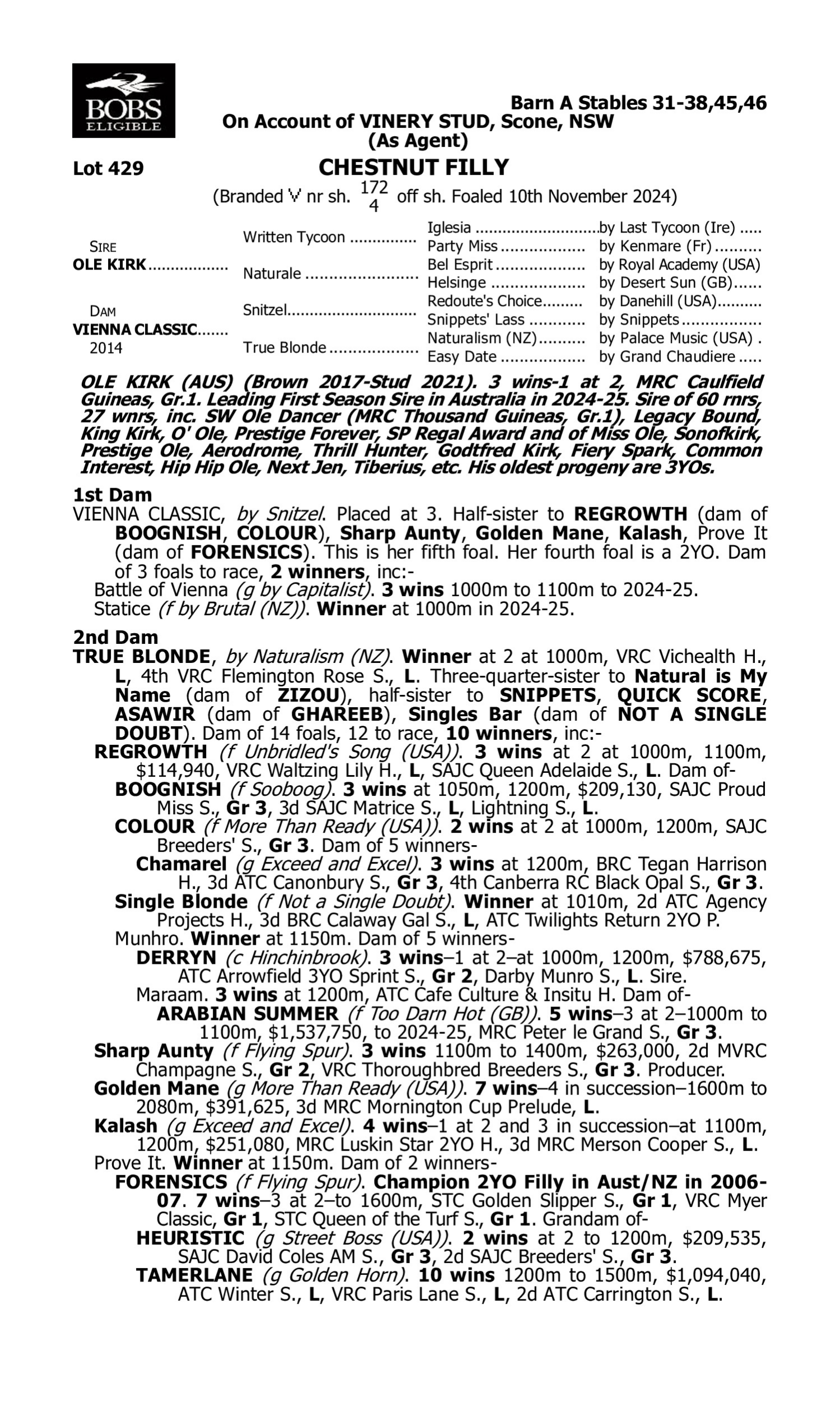 Pedigree for Lot 429 Ole Kirk - Vienna Classic