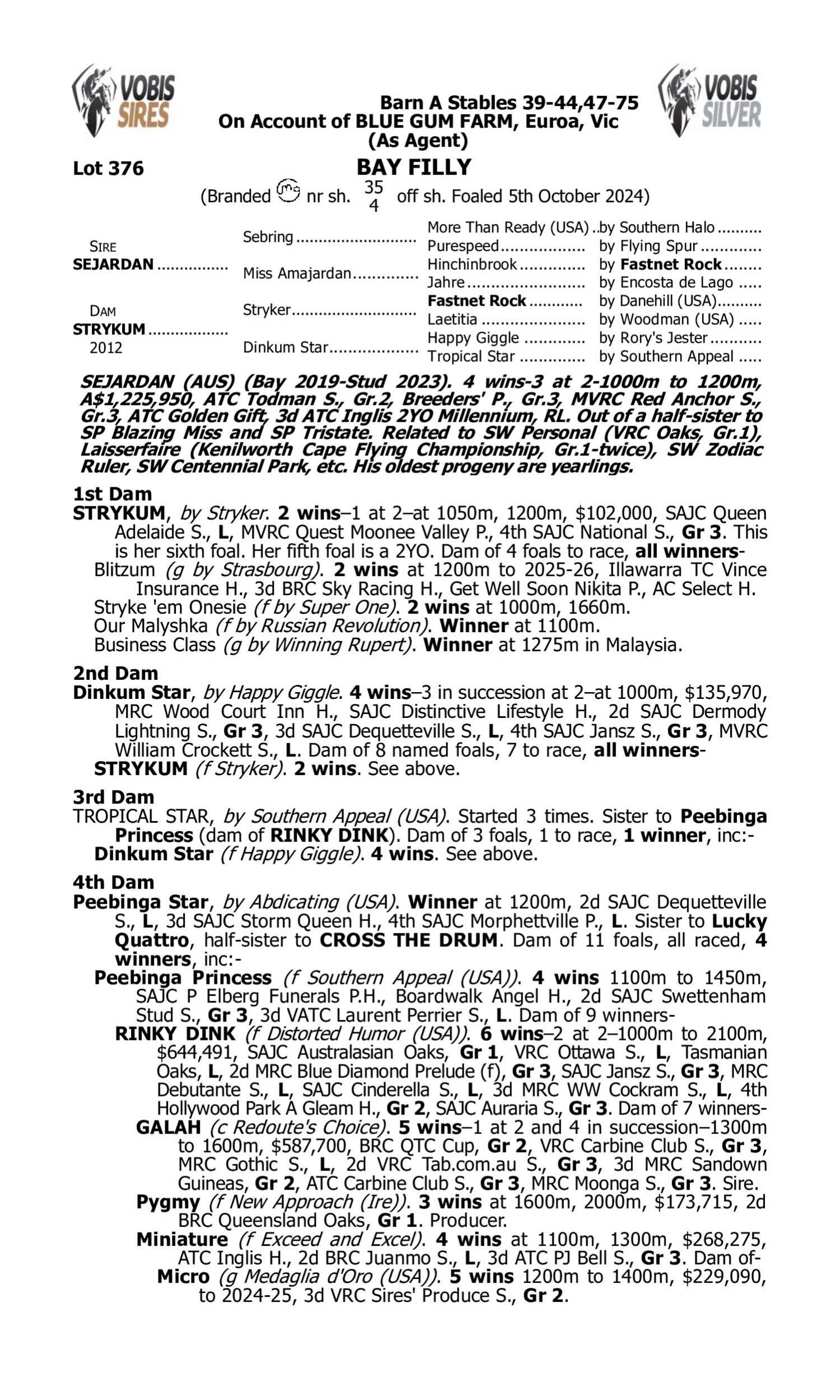 Pedigree for Lot 376 Sejardan - Strykum