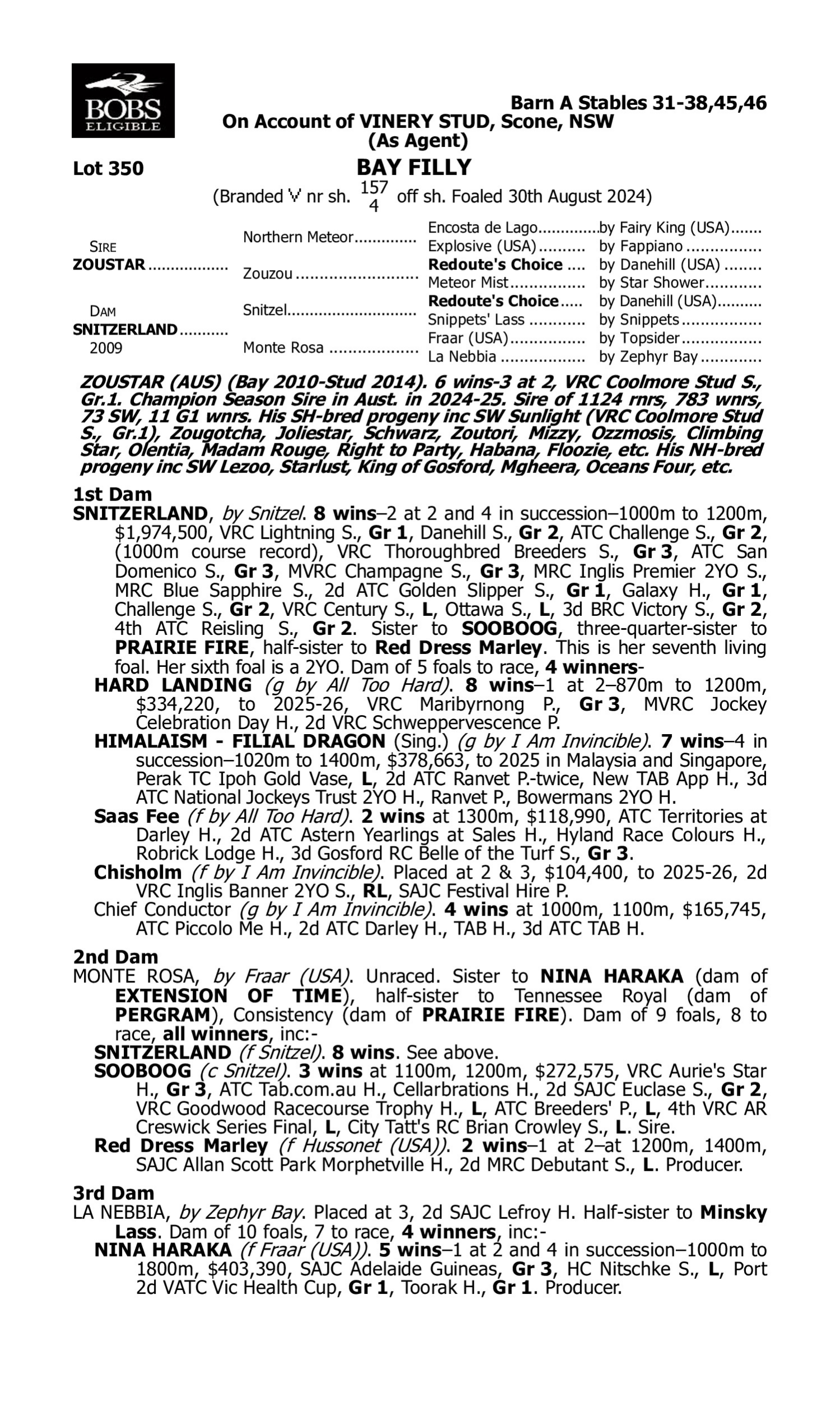 Pedigree for Lot 350 Zoustar - Snitzerland