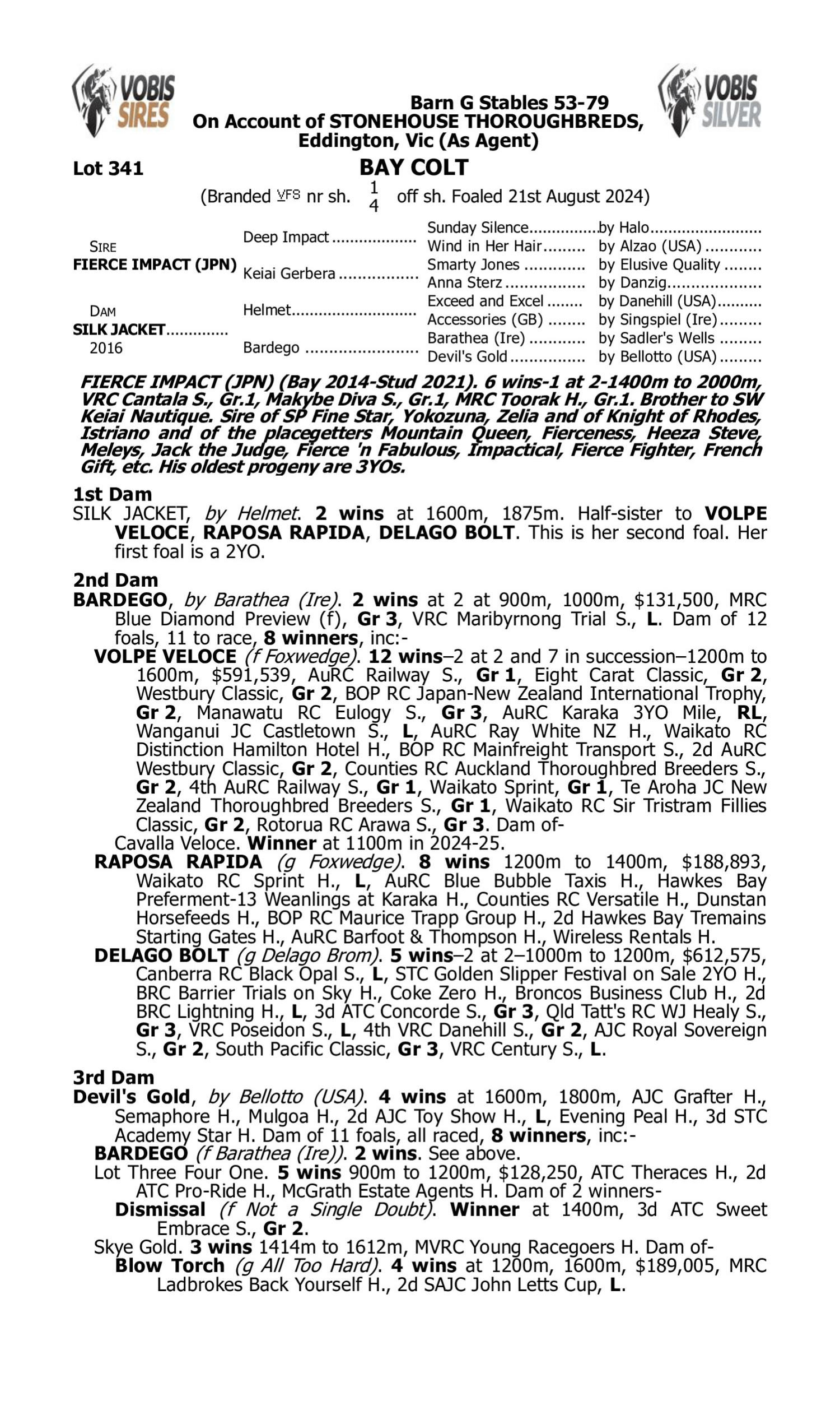 Pedigree for Lot 341 Fierce Impact (JPN) - Silk Jacket