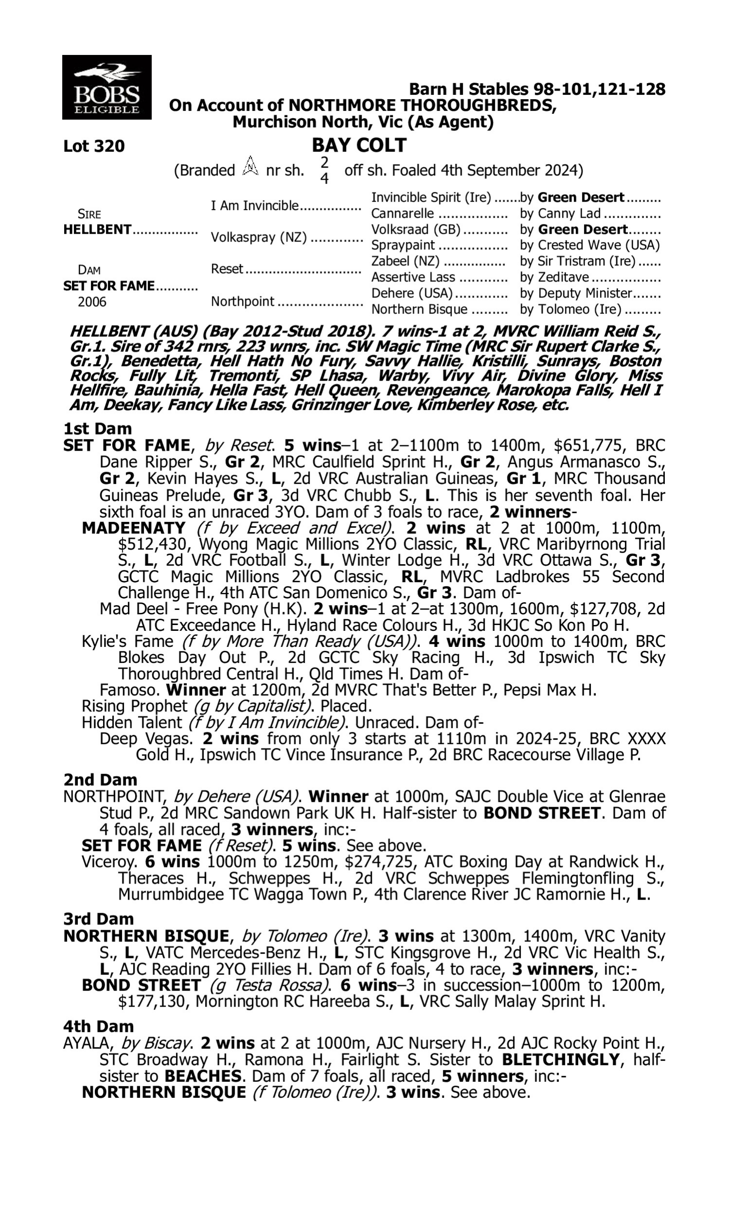 Pedigree for Lot 320 Hellbent - Set for Fame