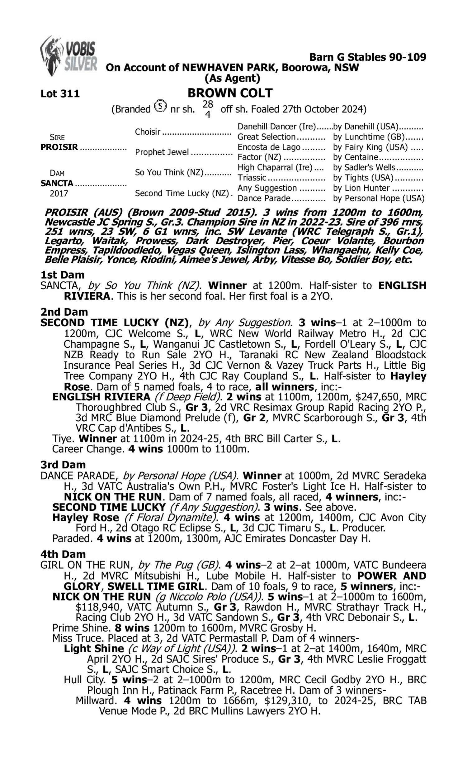 Pedigree for Lot 311 Proisir - Sancta