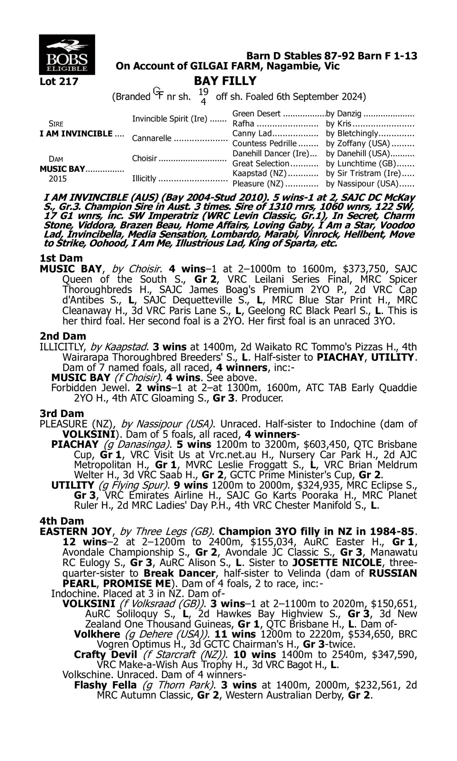Pedigree for Lot 217 I Am Invincible - Music Bay