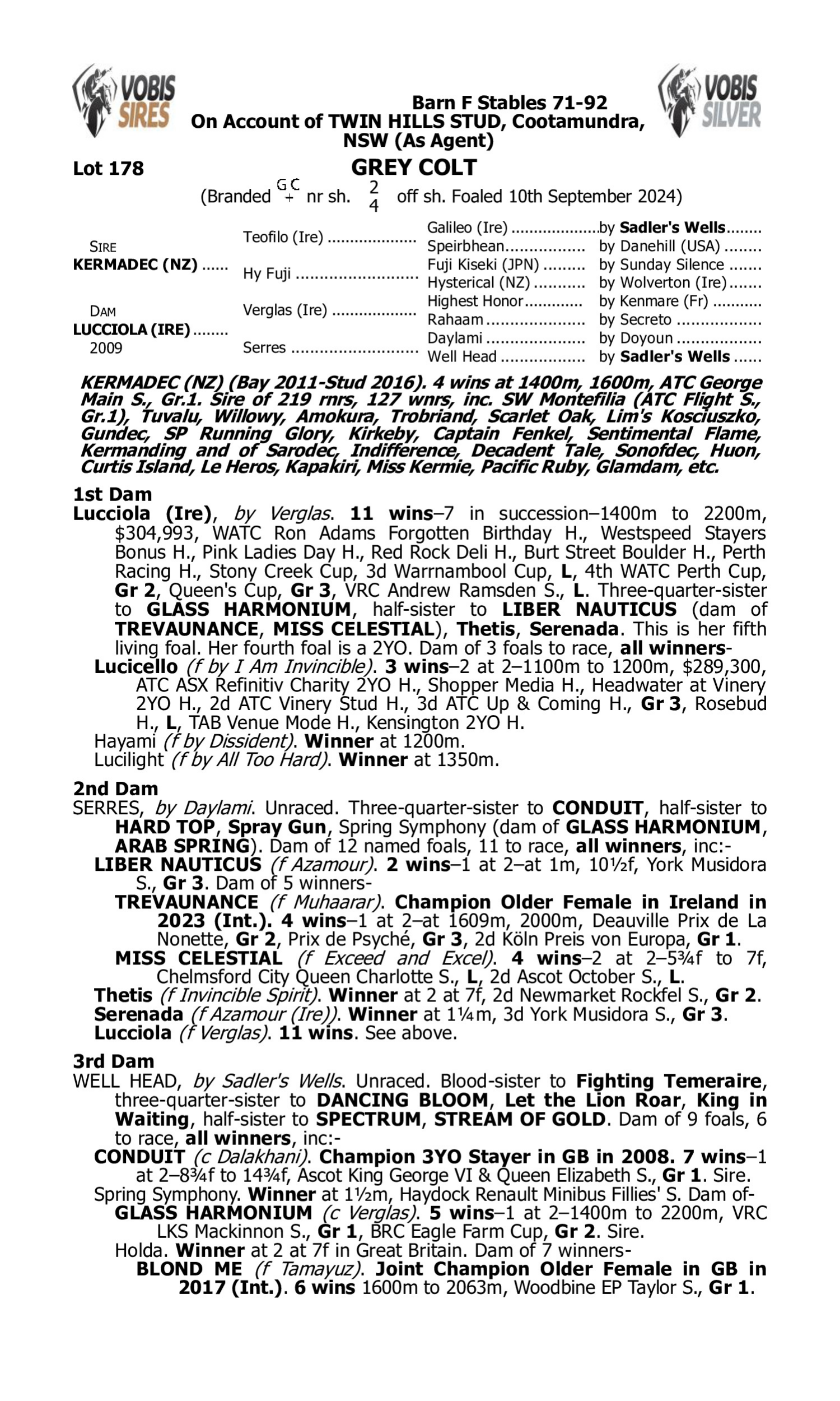 Pedigree for Lot 178 Kermadec (NZ) - Lucciola (IRE)