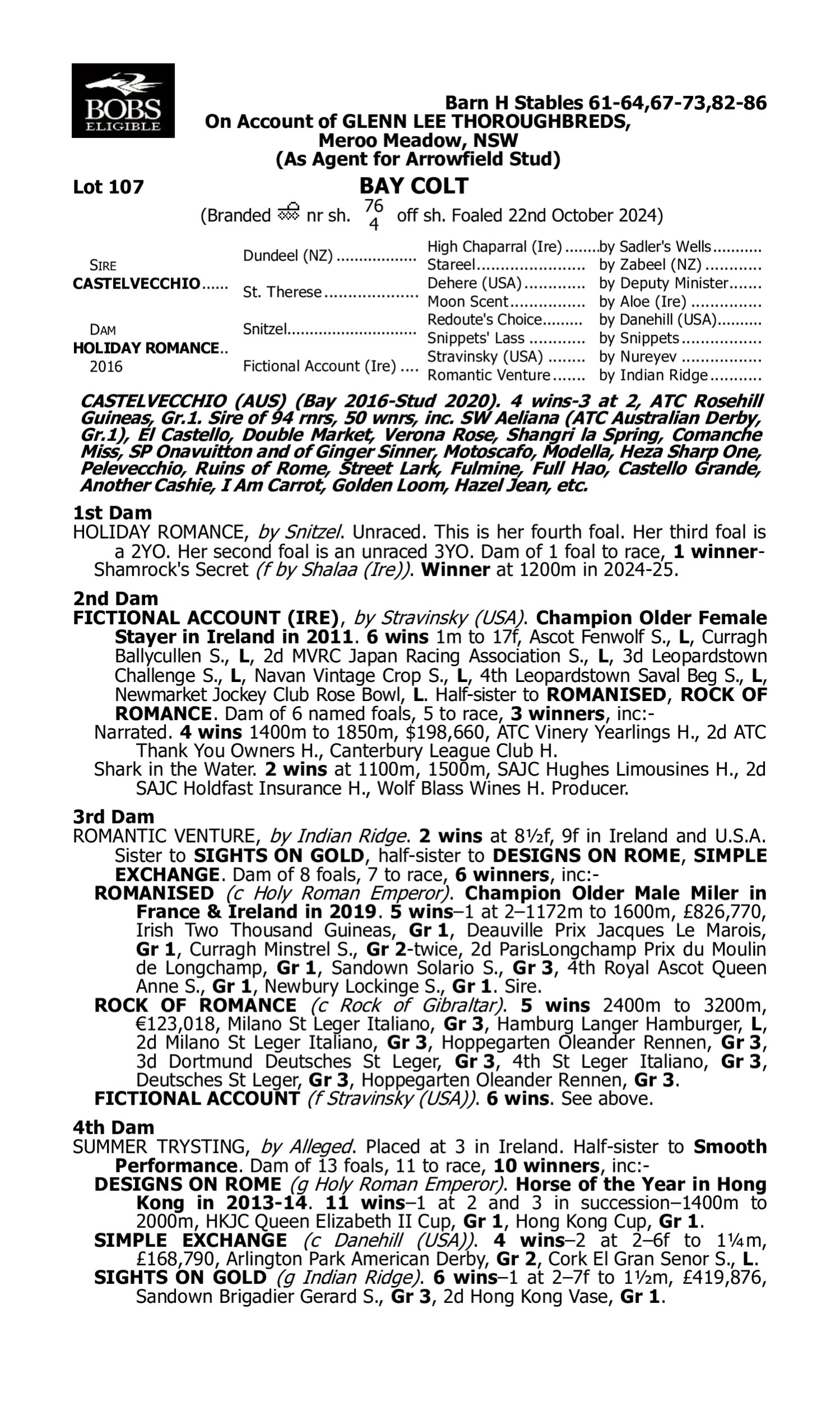 Pedigree for Lot 107 Castelvecchio - Holiday Romance