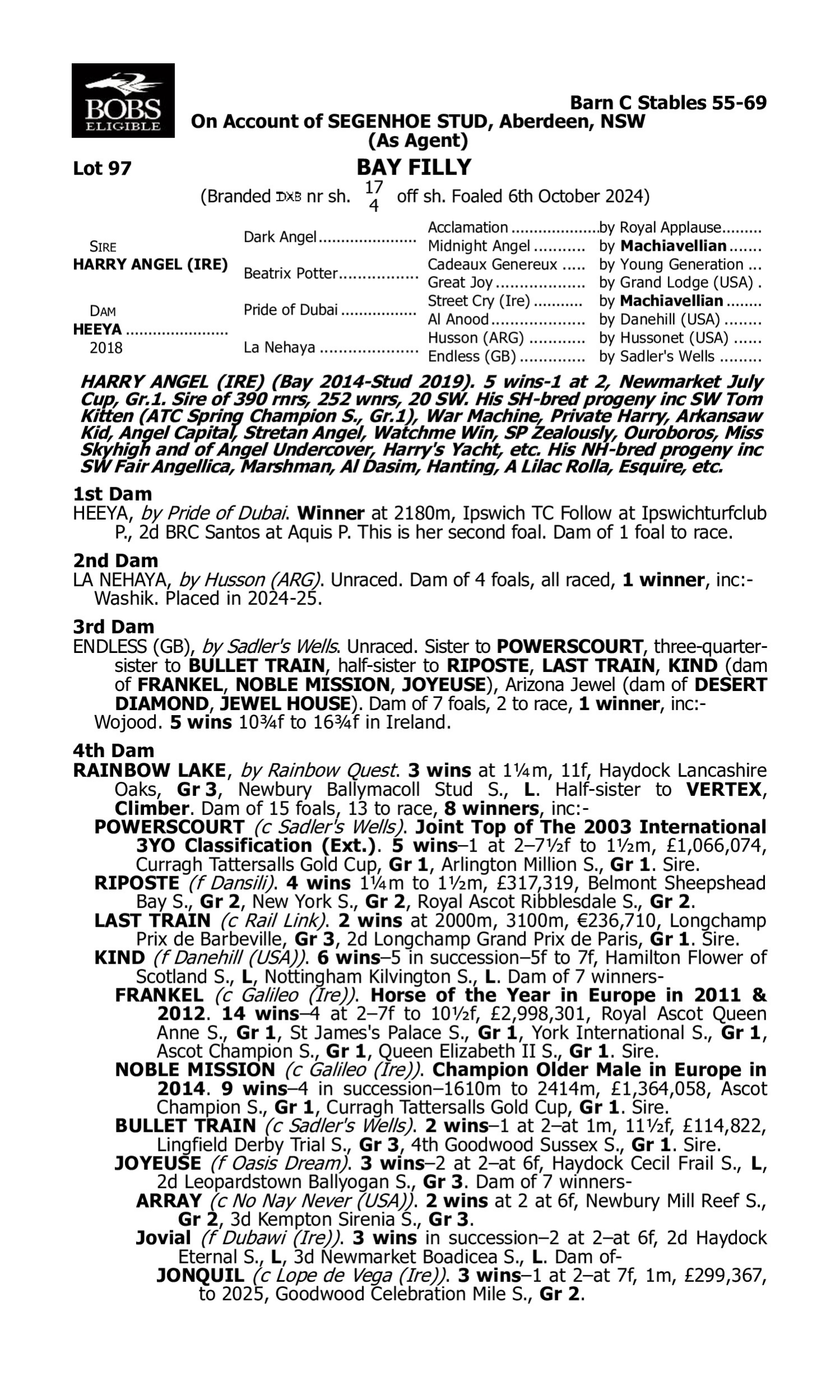 Pedigree for Lot 97 Harry Angel (IRE) - Heeya