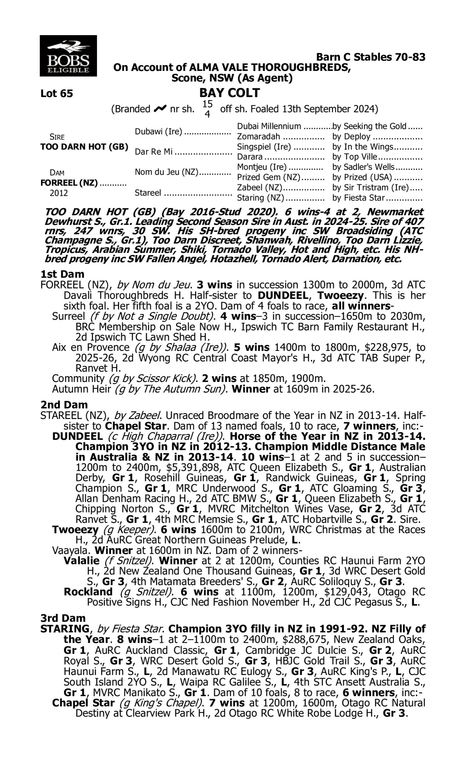 Pedigree for Lot 65 Too Darn Hot (GB) - Forreel (NZ)