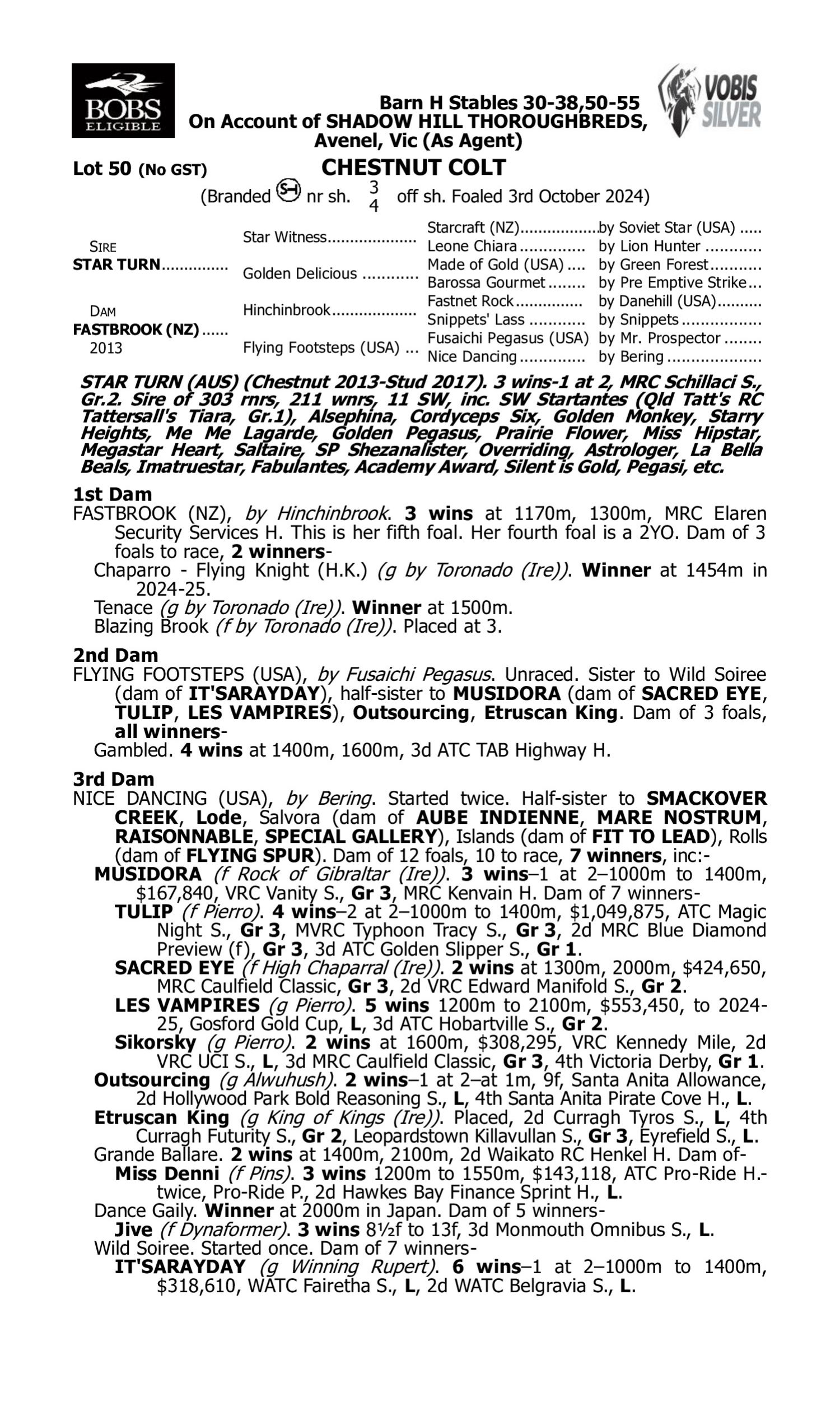 Pedigree for Lot 50 Star Turn - Fastbrook (NZ)