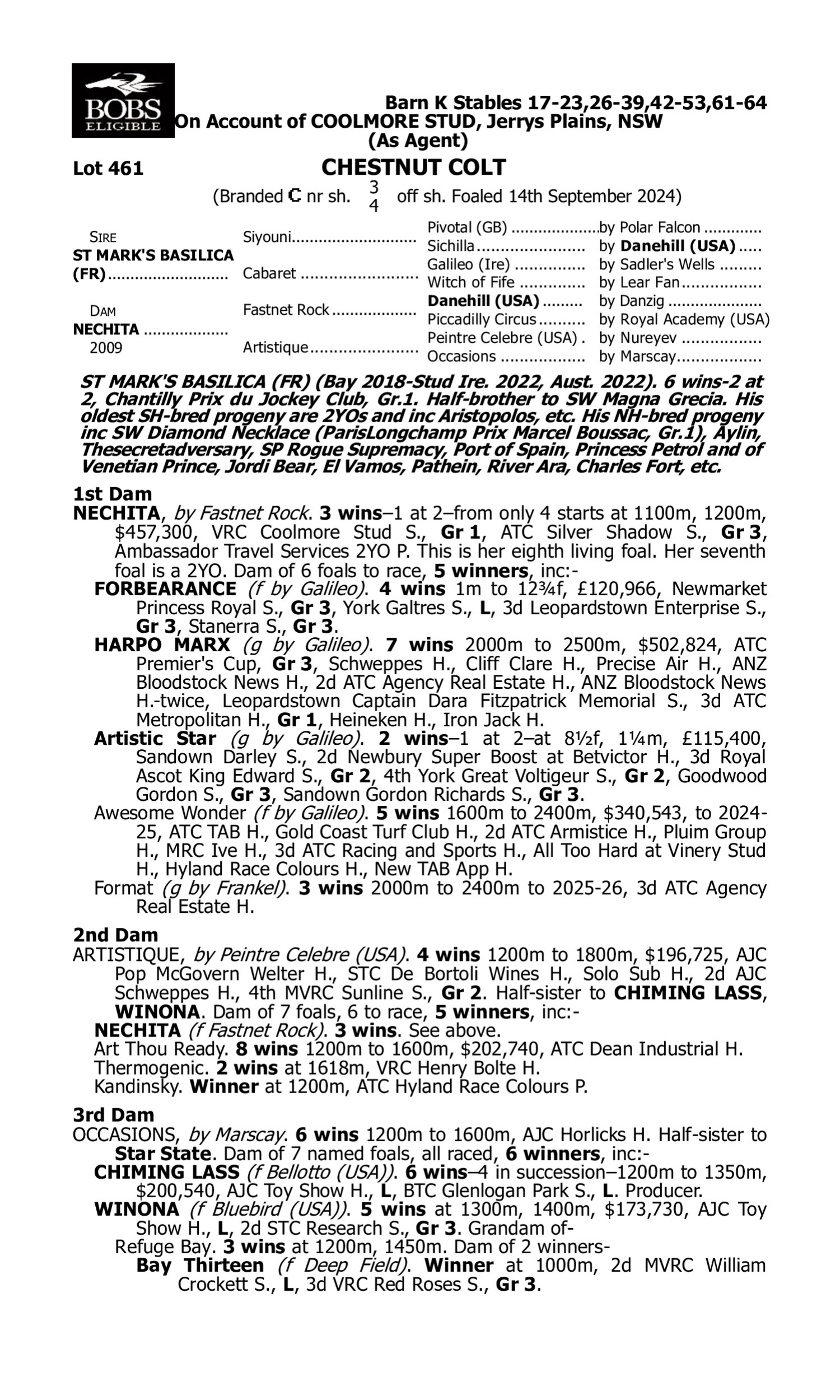 Pedigree for Lot 461 St Mark's Basilica (FR) - Nechita