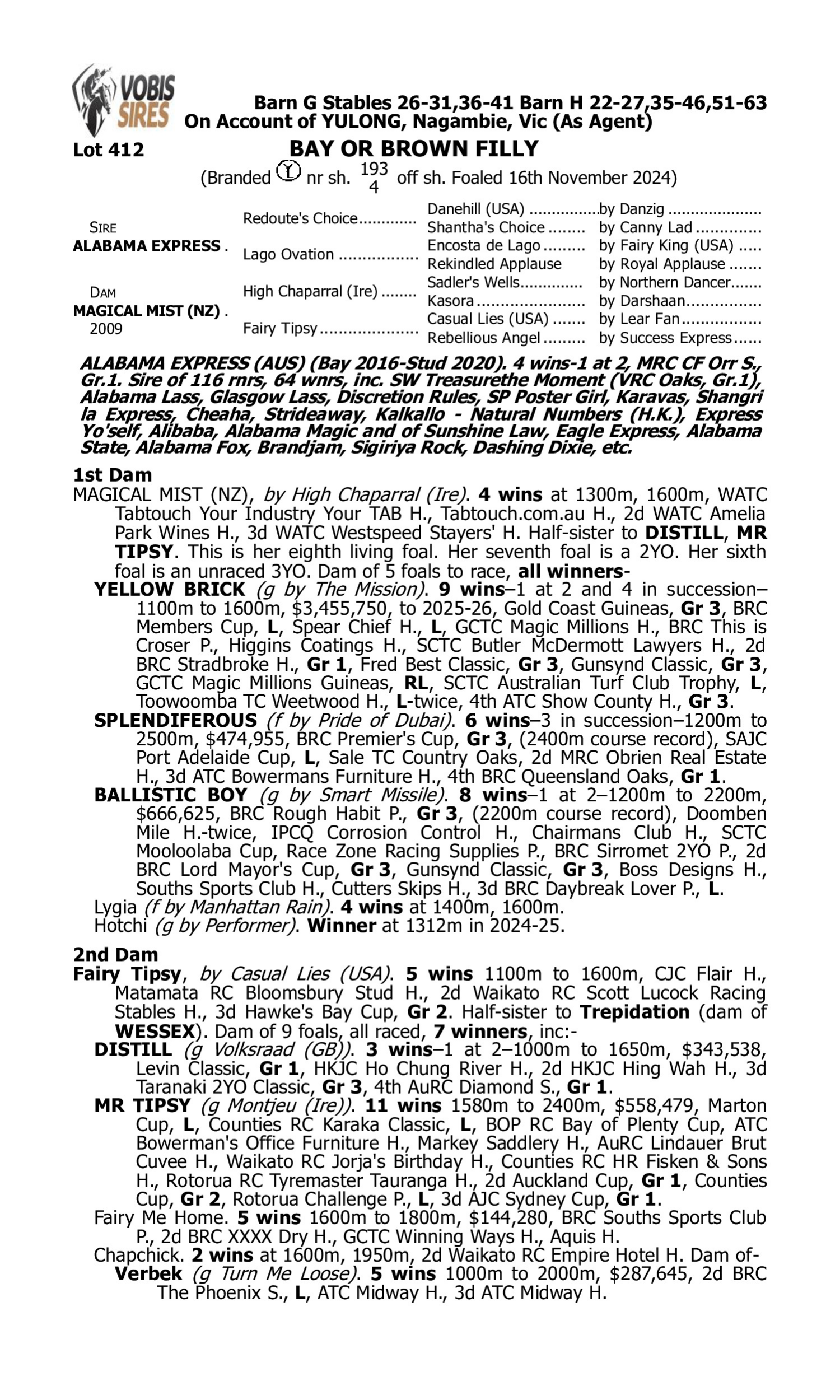 Pedigree for Lot 412 Alabama Express - Magical Mist (NZ)