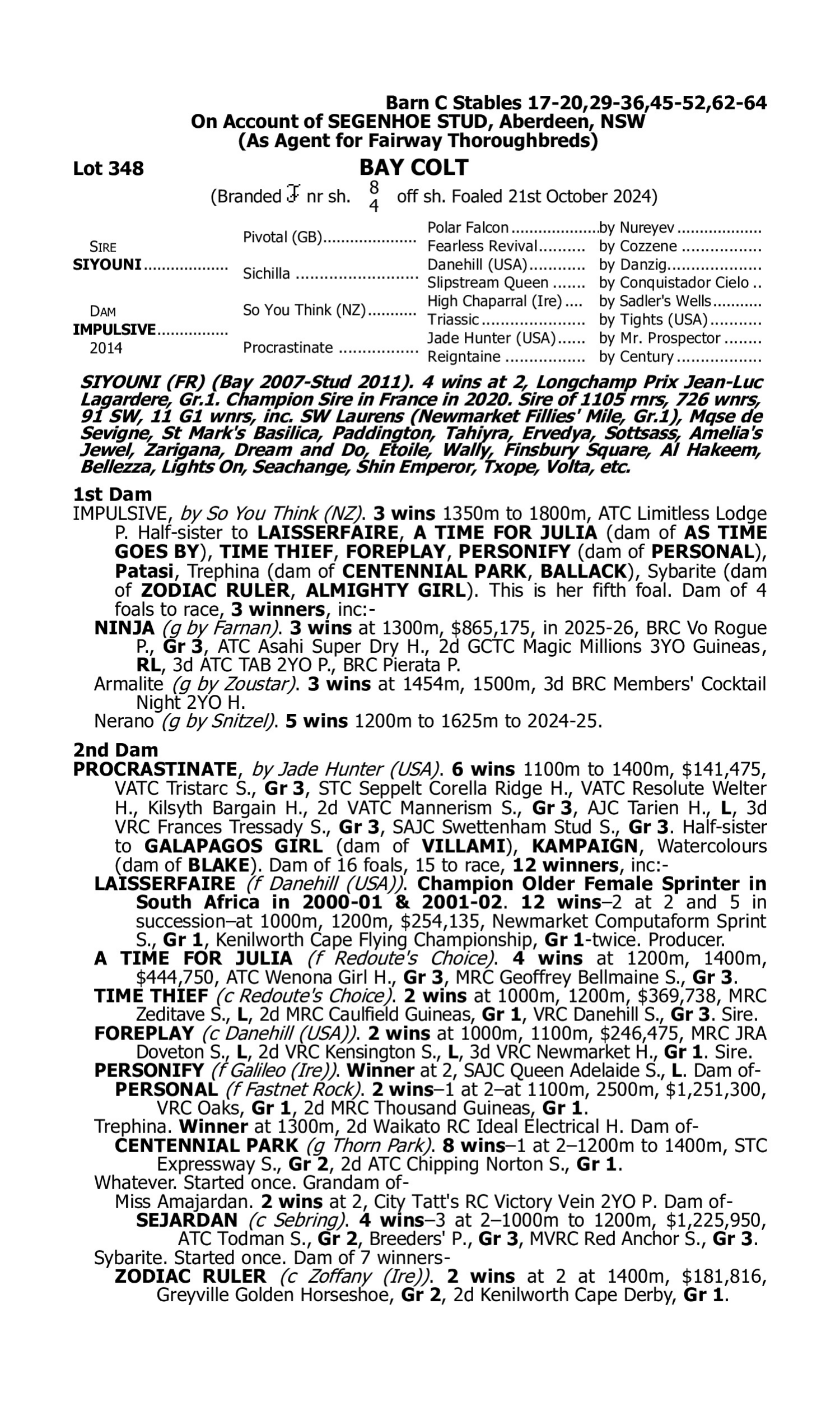 Pedigree for Lot 348 Siyouni (FR) - Impulsive