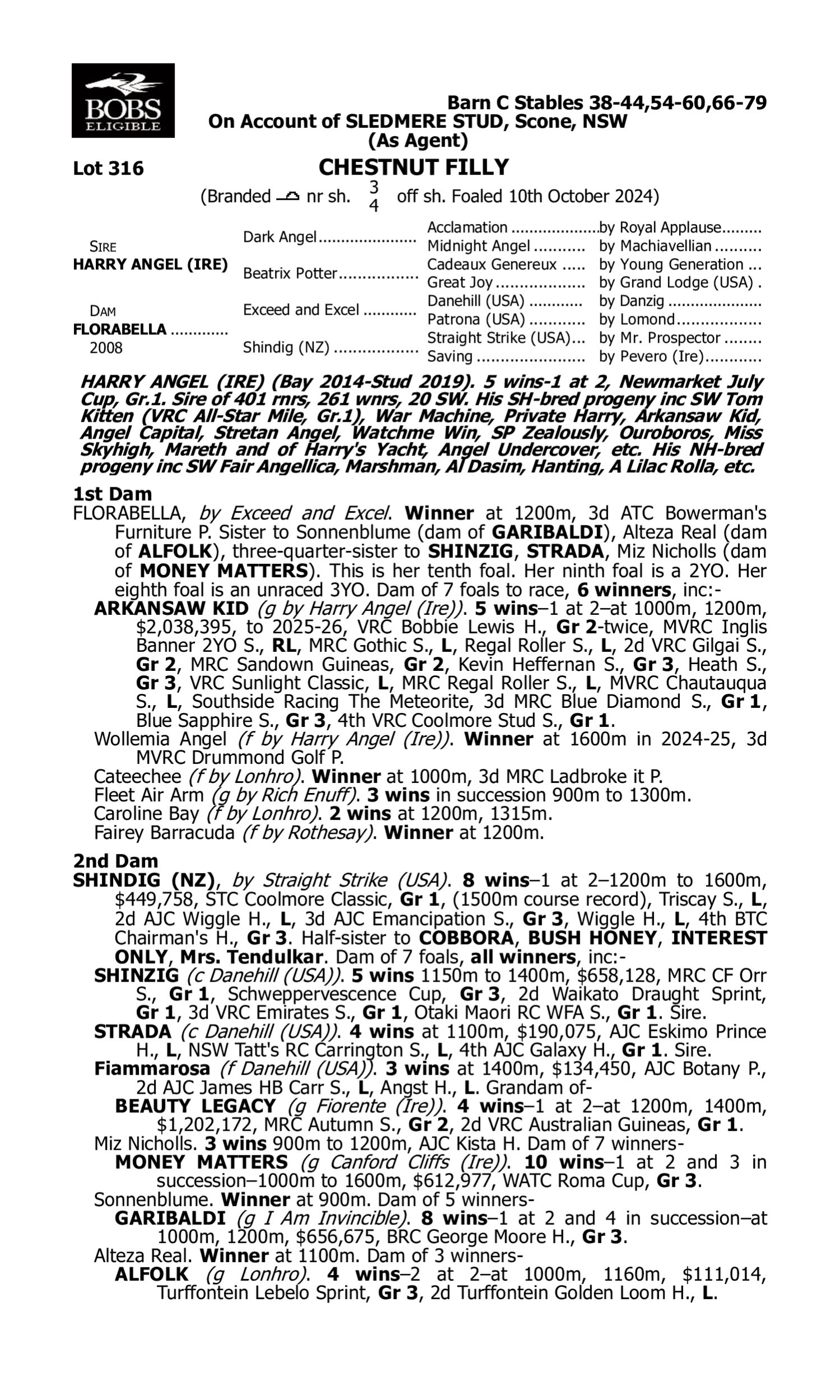 Pedigree for Lot 316 Harry Angel (IRE) - Florabella