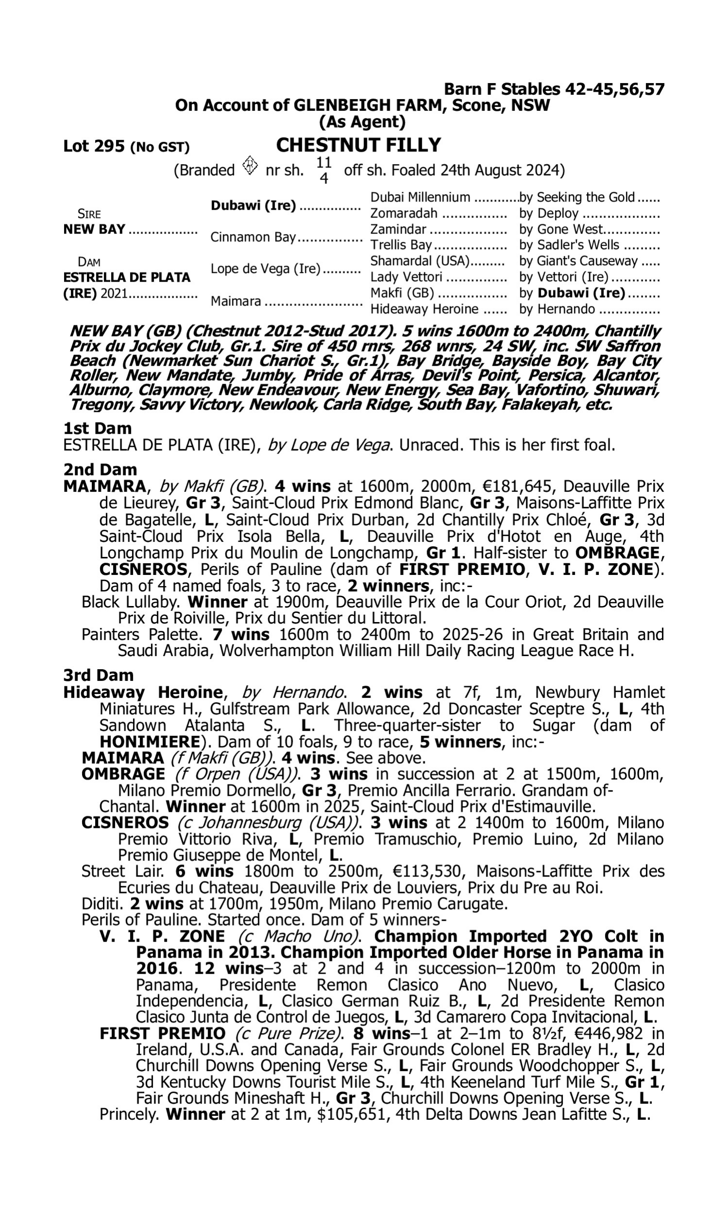 Pedigree for Lot 295 New Bay (GB) - Estrella de Plata (IRE)