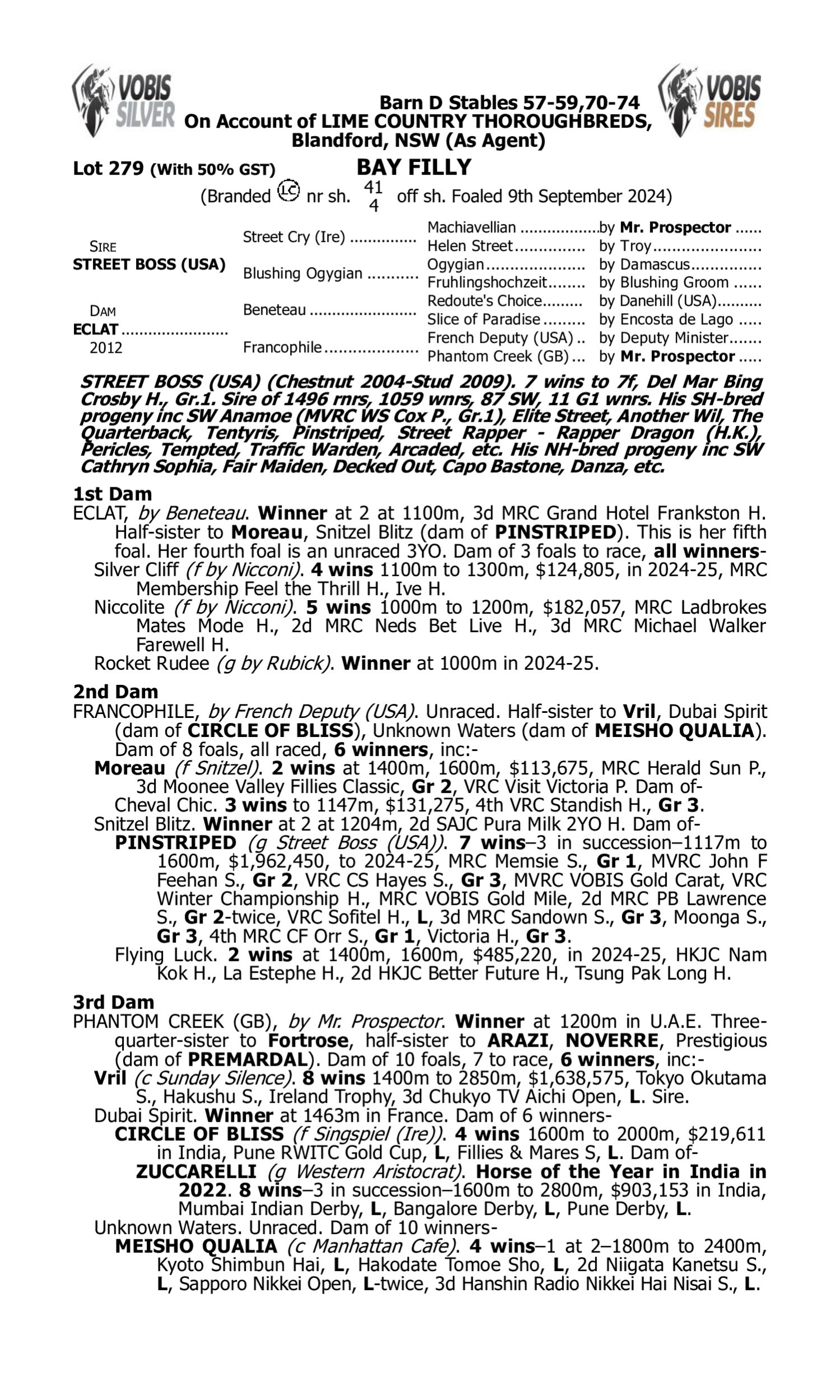 Pedigree for Lot 279 Street Boss (USA) - Eclat