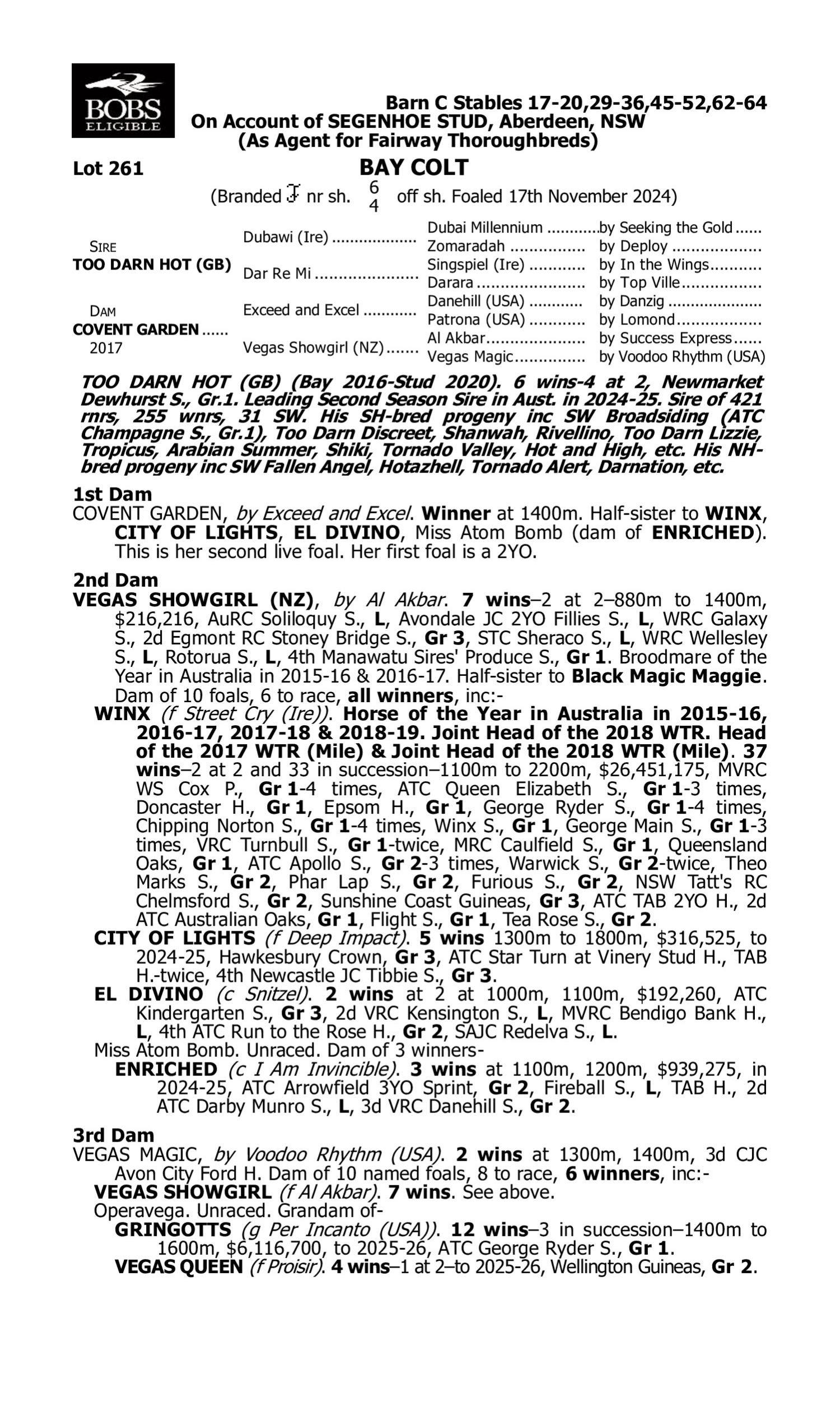 Pedigree for Lot 261 Too Darn Hot (GB) - Covent Garden