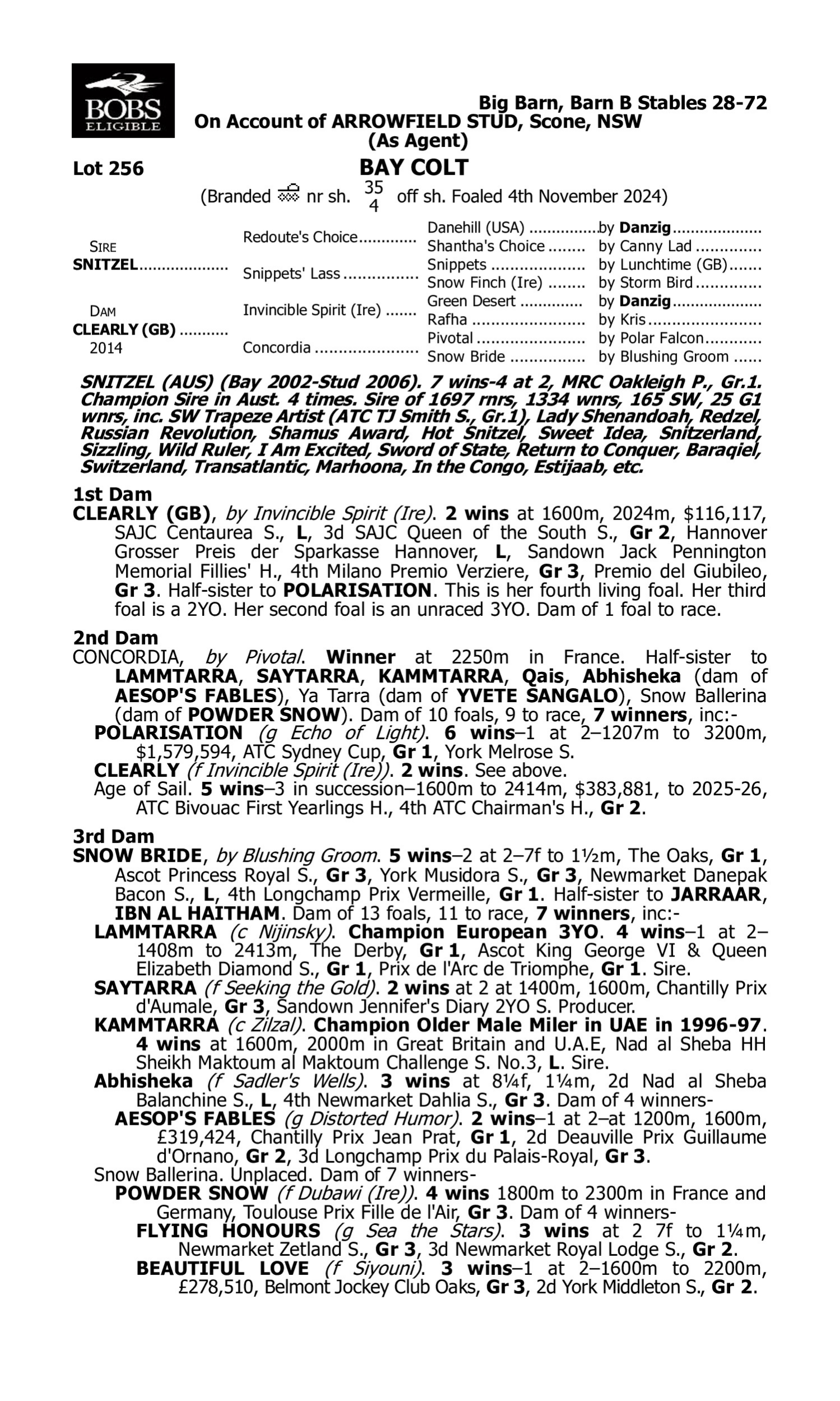 Pedigree for Lot 256 Snitzel - Clearly (GB)
