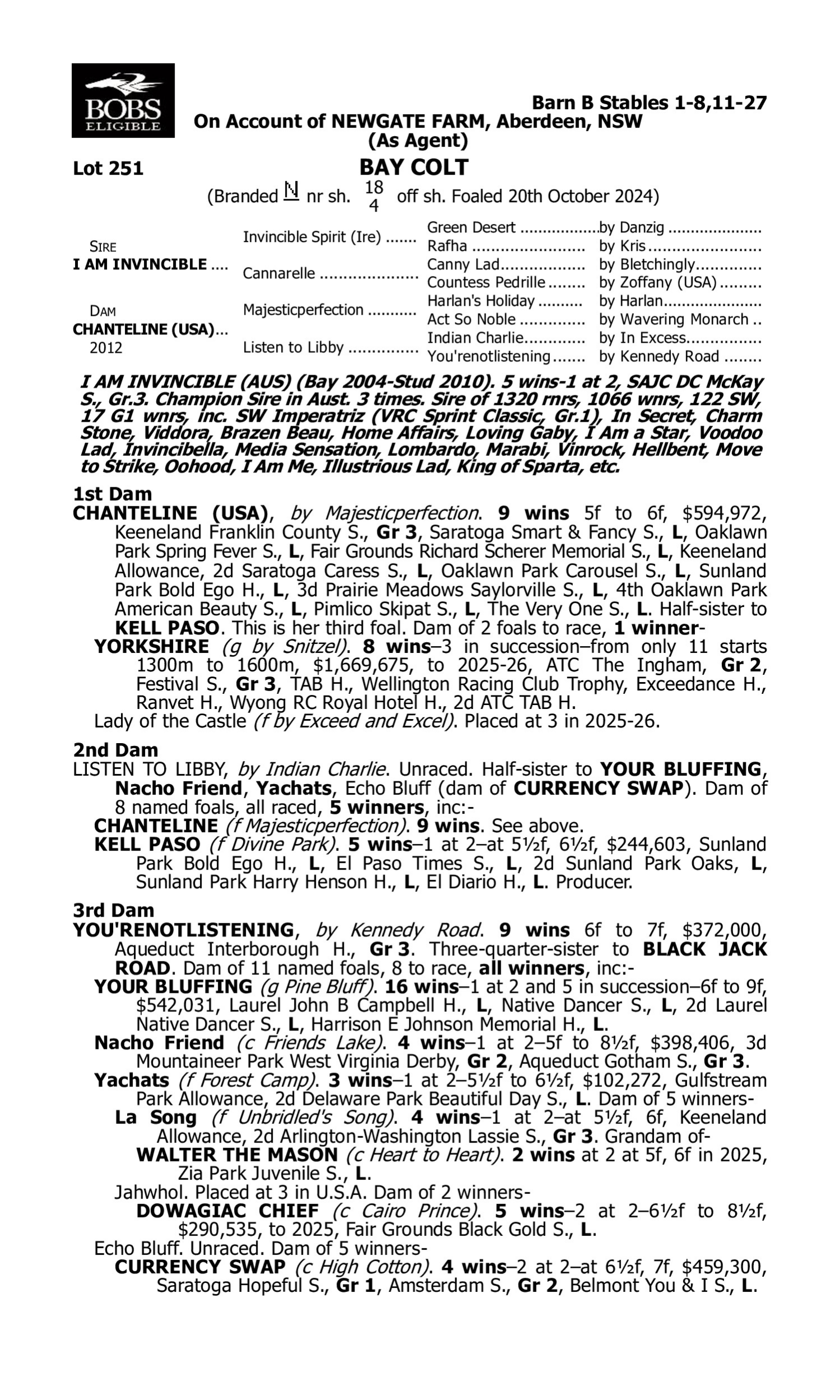 Pedigree for Lot 251 I Am Invincible - Chanteline (USA)