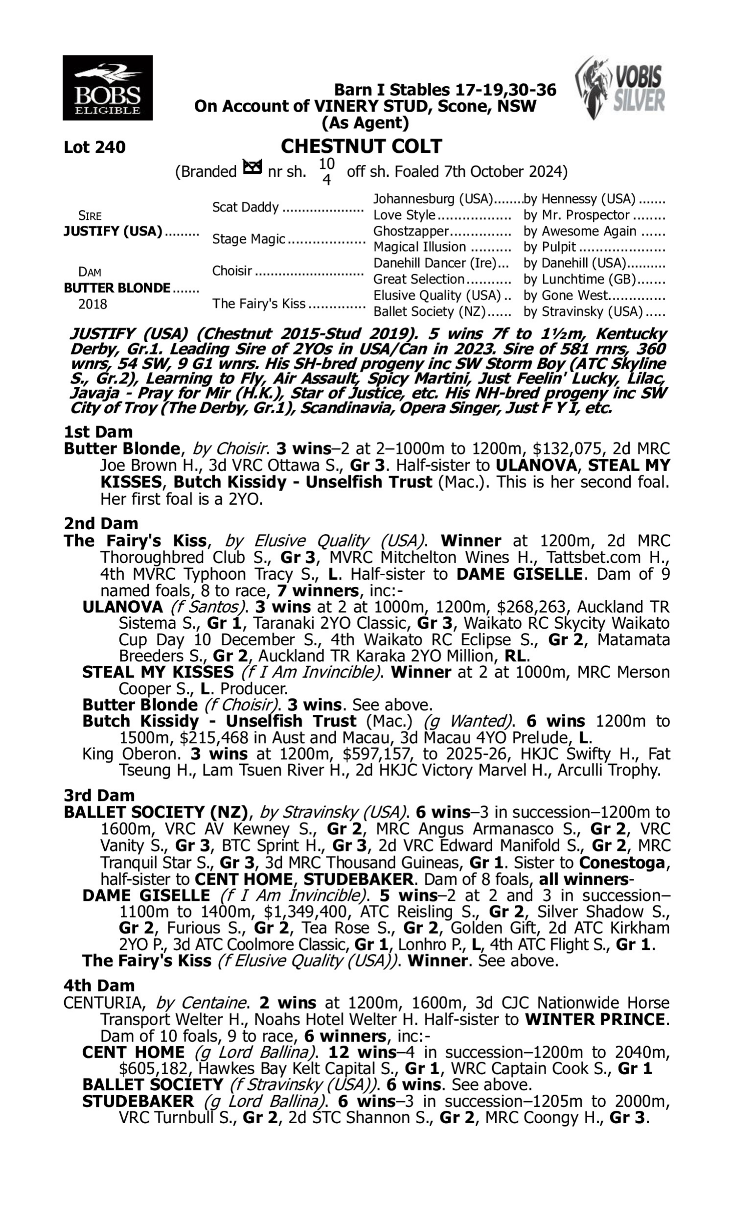 Pedigree for Lot 240 Justify (USA) - Butter Blonde