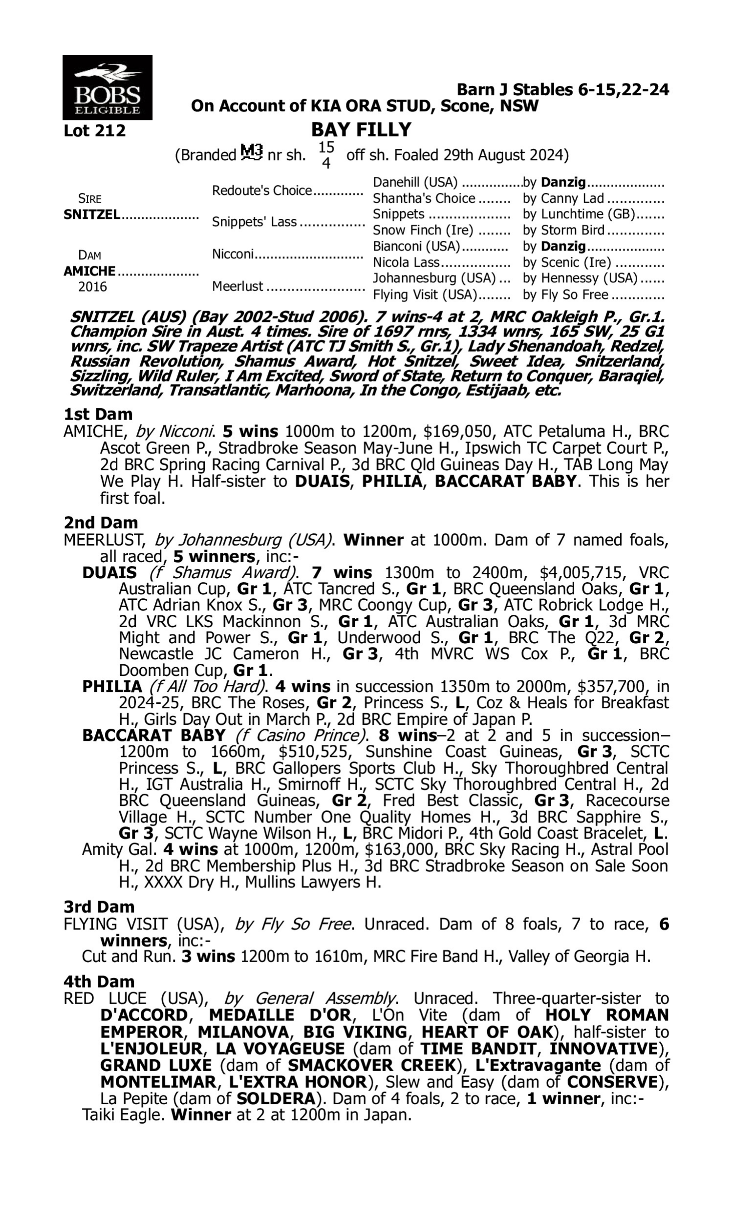 Pedigree for Lot 212 Snitzel - Amiche