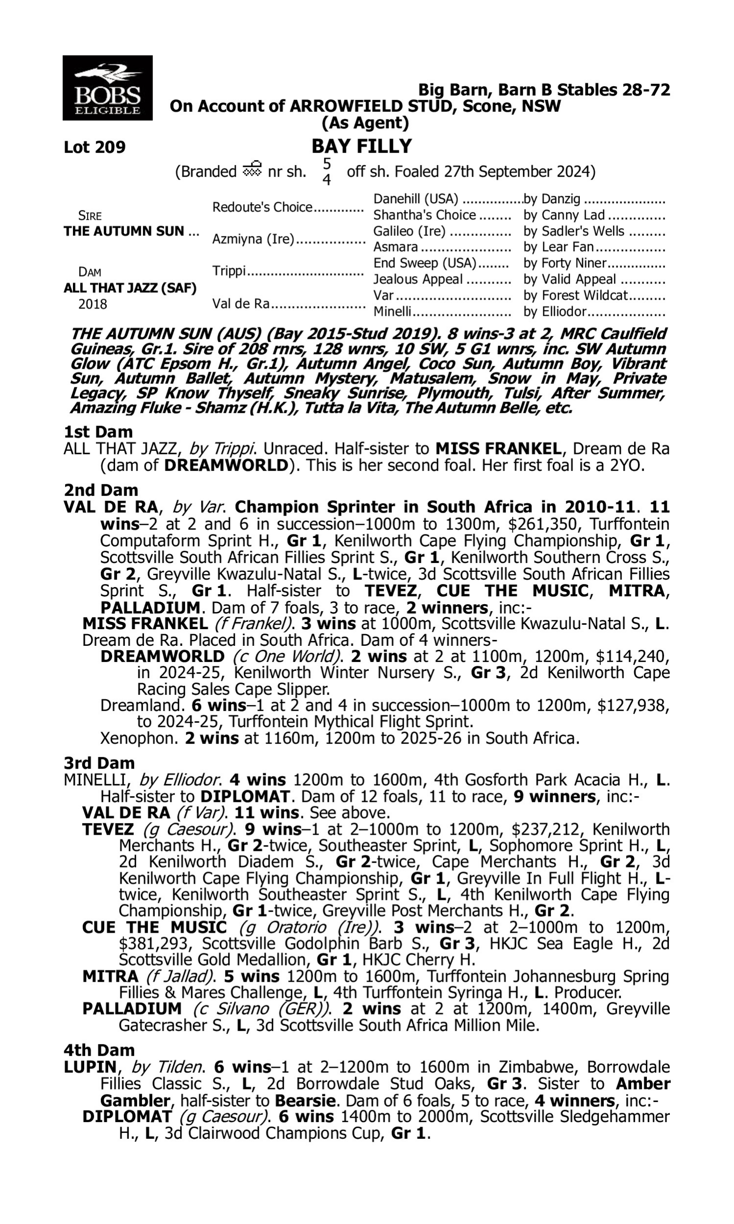 Pedigree for Lot 209 The Autumn Sun - All That Jazz (SAF)