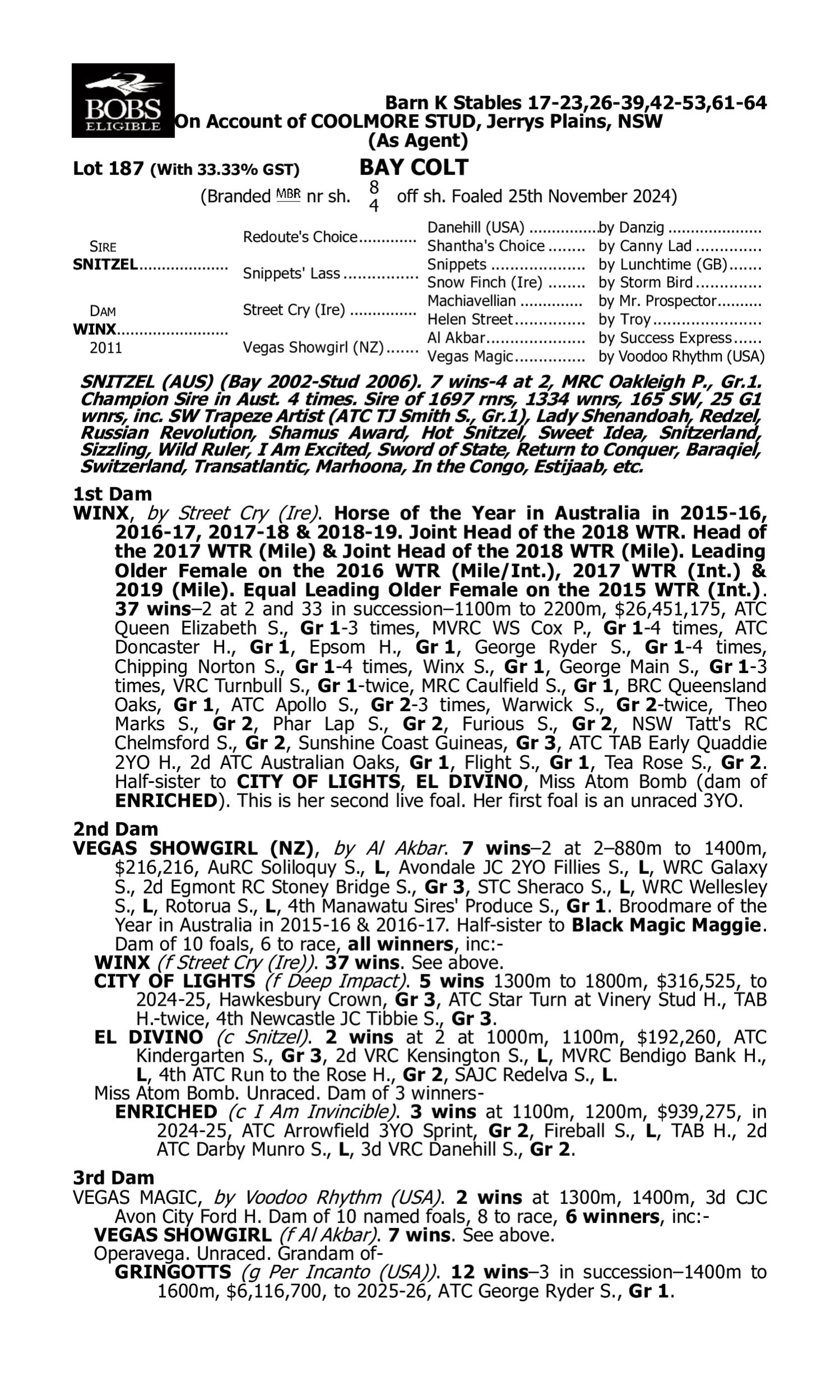 Pedigree for Lot 187 Snitzel - Winx