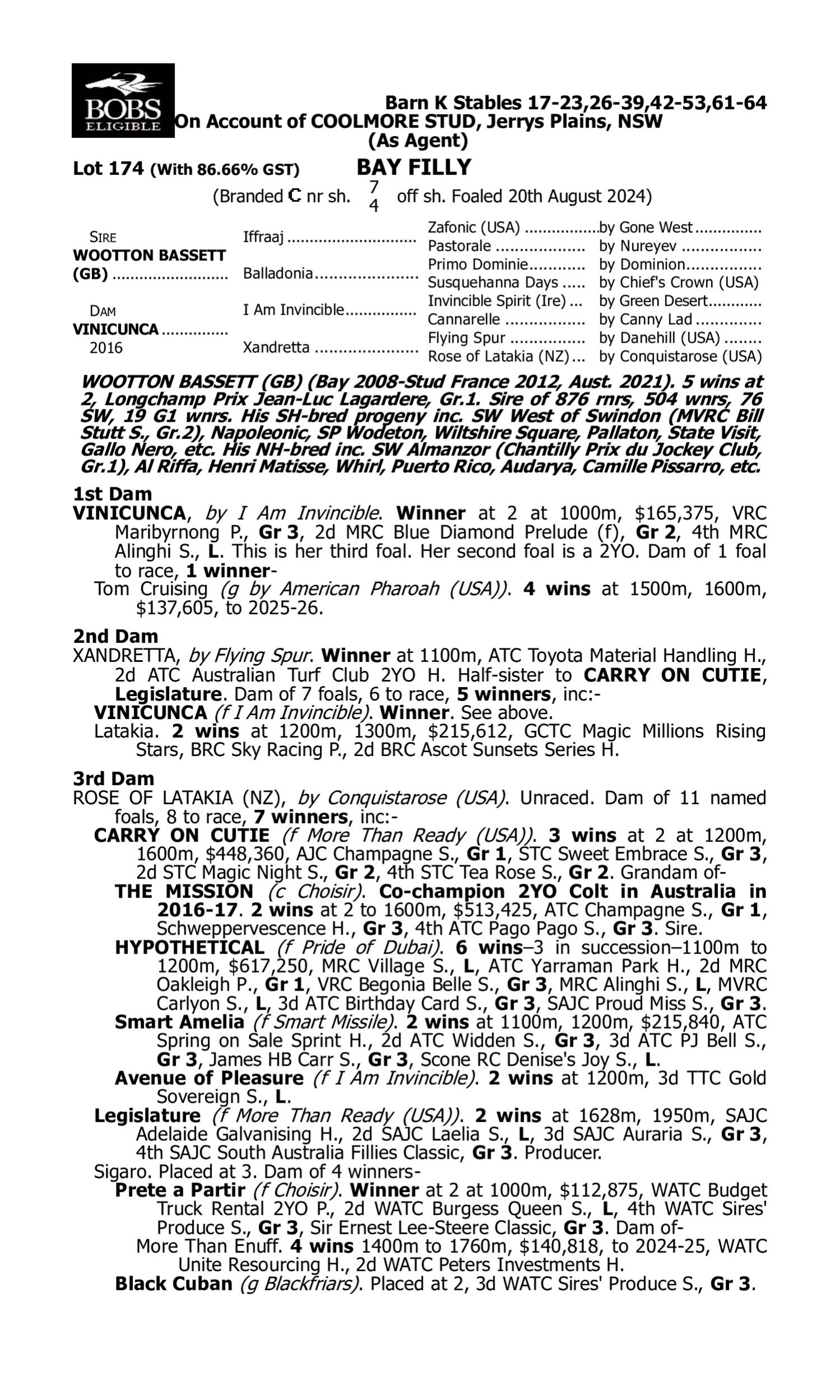 Pedigree for Lot 174 Wootton Bassett (GB) - Vinicunca