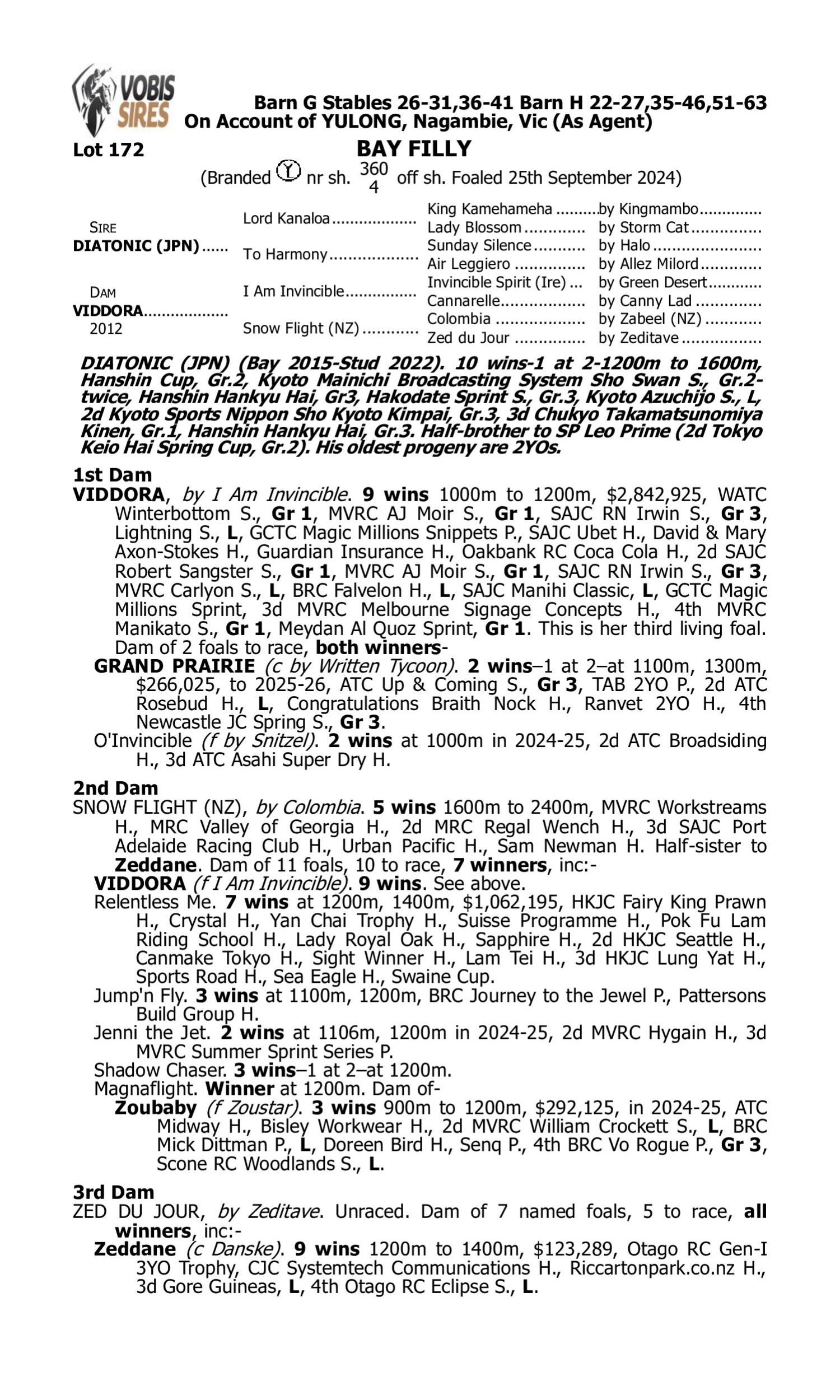 Pedigree for Lot 172 Diatonic (JPN) - Viddora