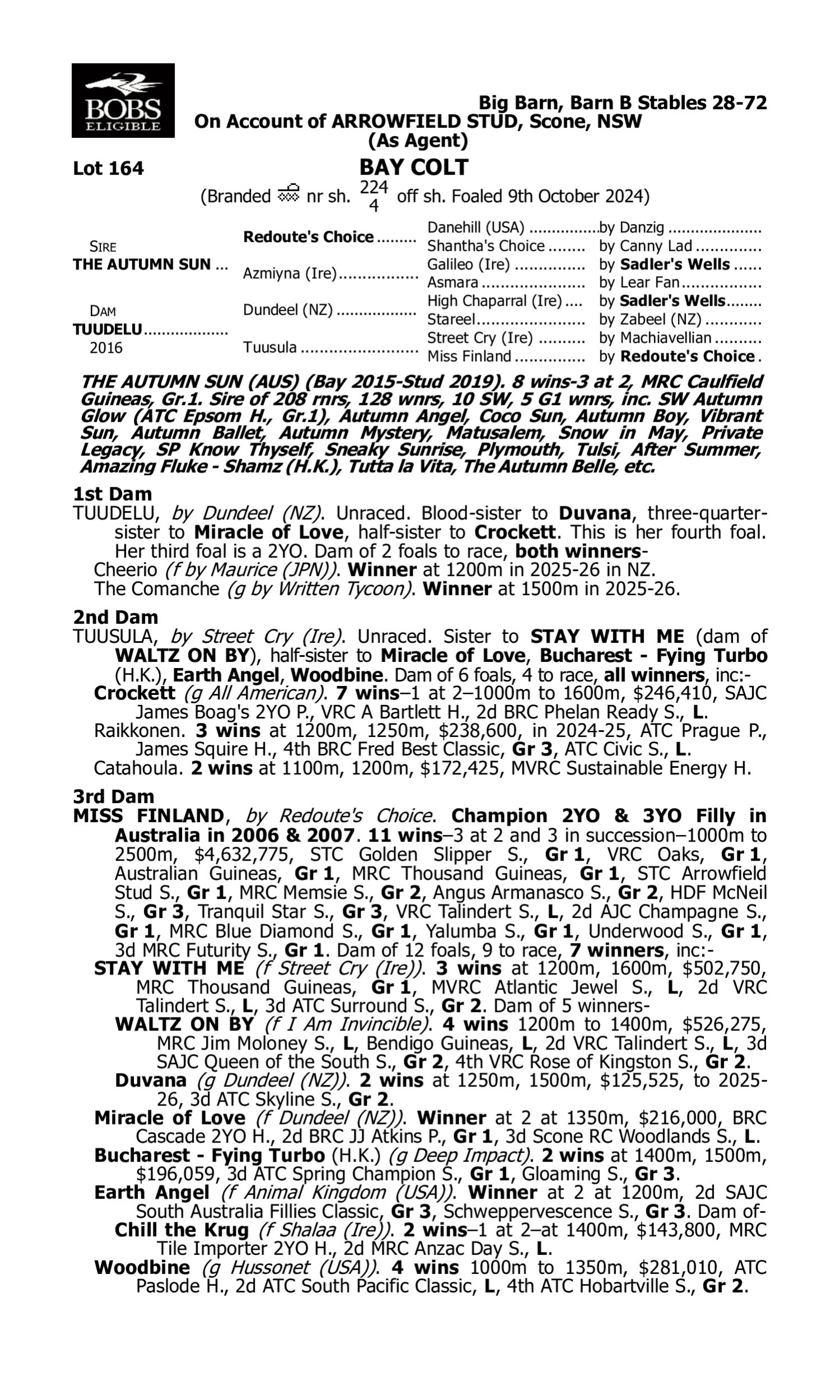 Pedigree for Lot 164 The Autumn Sun - Tuudelu