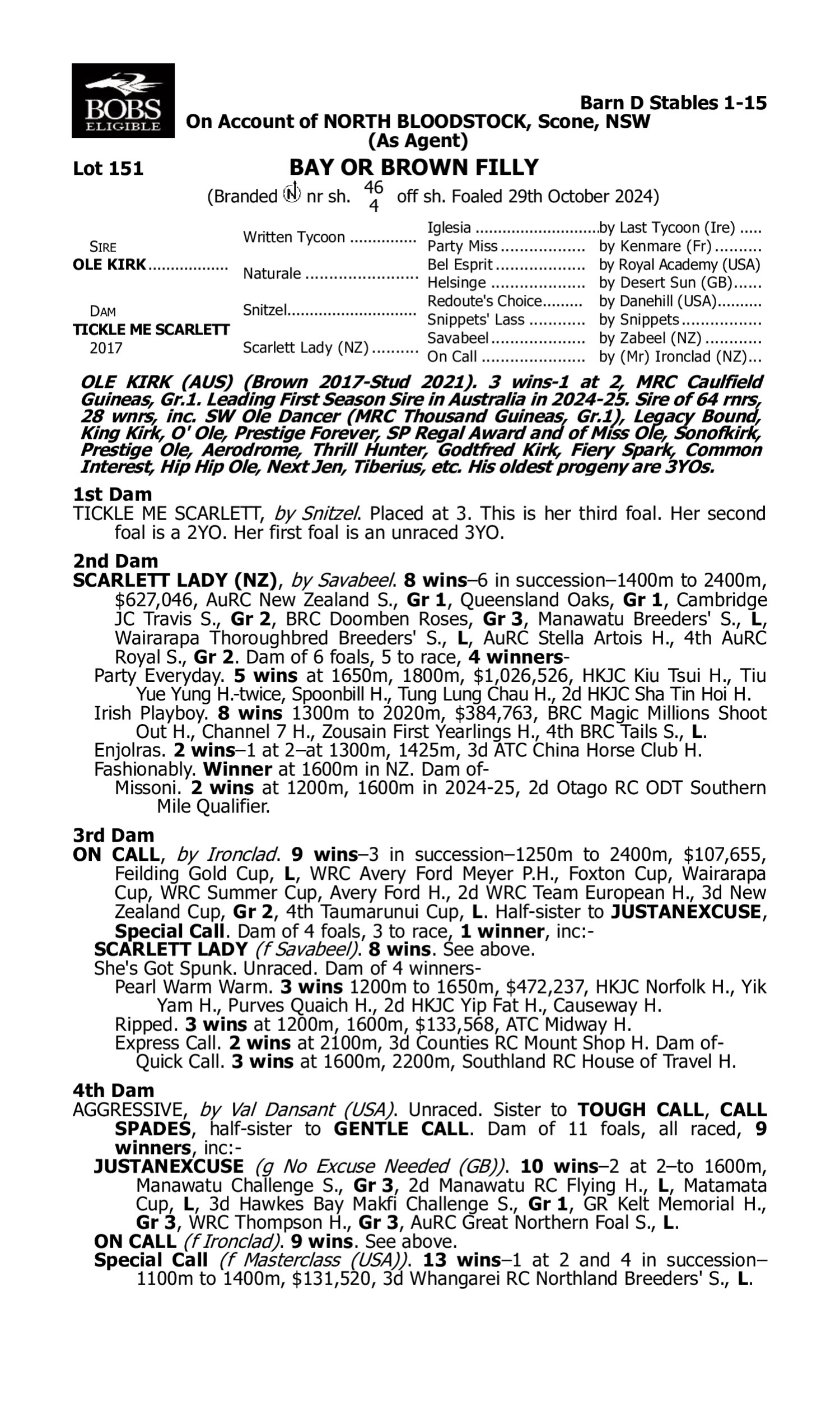 Pedigree for Lot 151 Ole Kirk - Tickle Me Scarlett