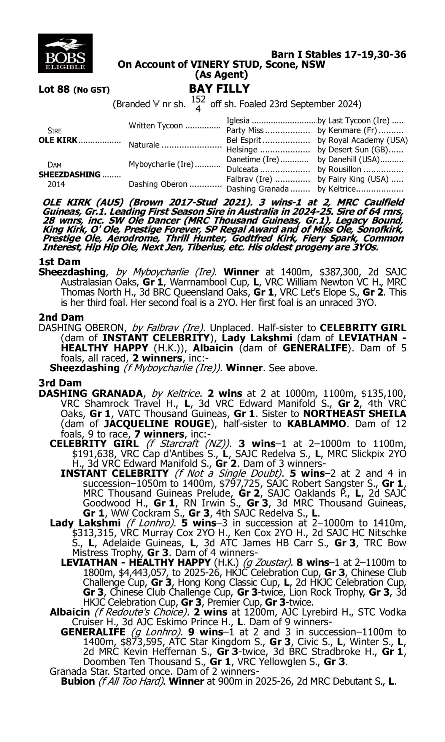Pedigree for Lot 88 Ole Kirk - Sheezdashing