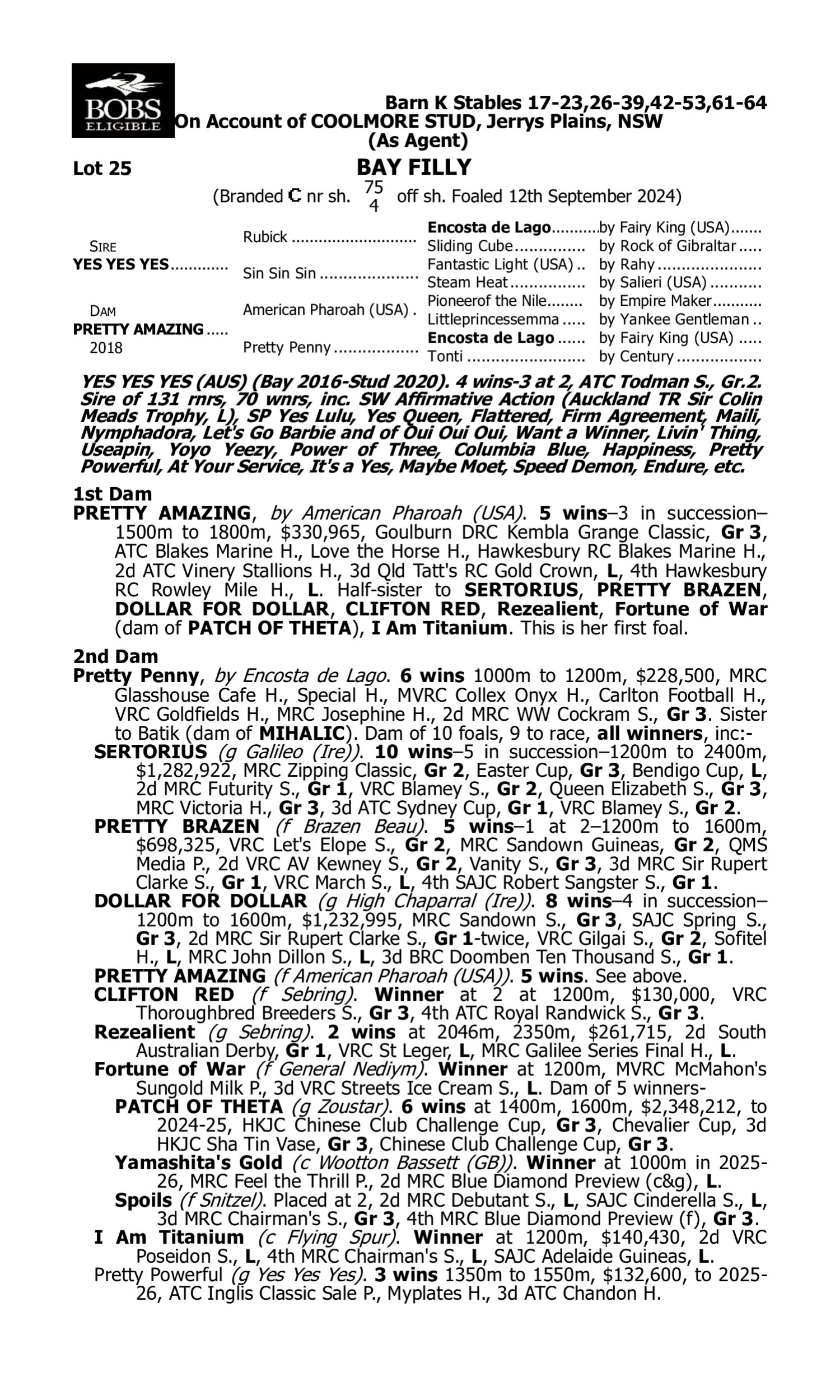 Pedigree for Lot 25 Yes Yes Yes - Pretty Amazing
