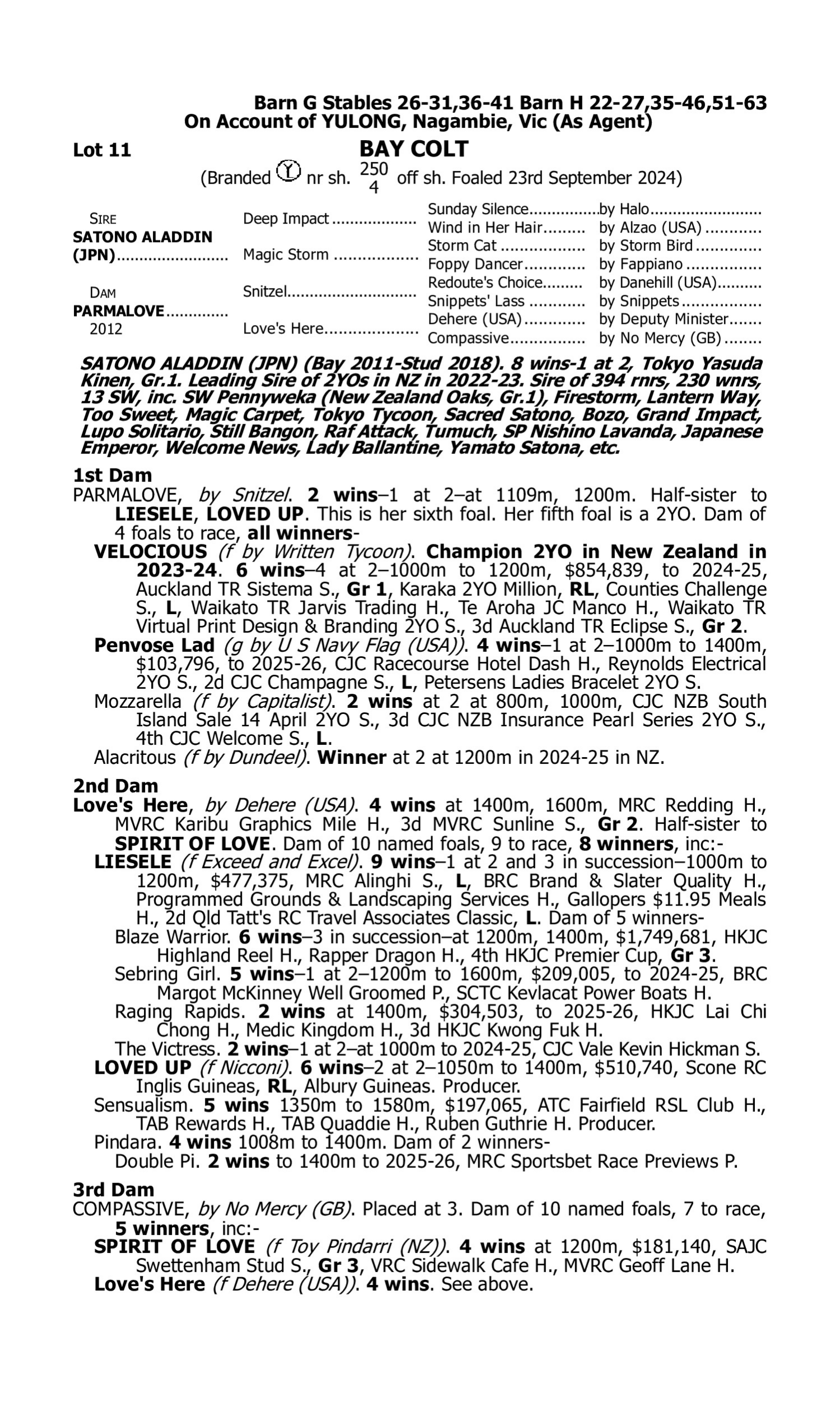 Pedigree for Lot 11 Satono Aladdin (JPN) - Parmalove