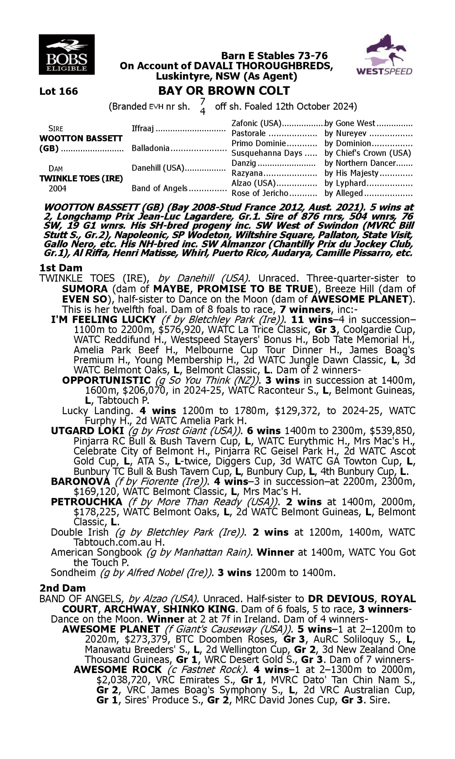 Pedigree for Lot 166 Wootton Bassett (GB) - Twinkle Toes (IRE)